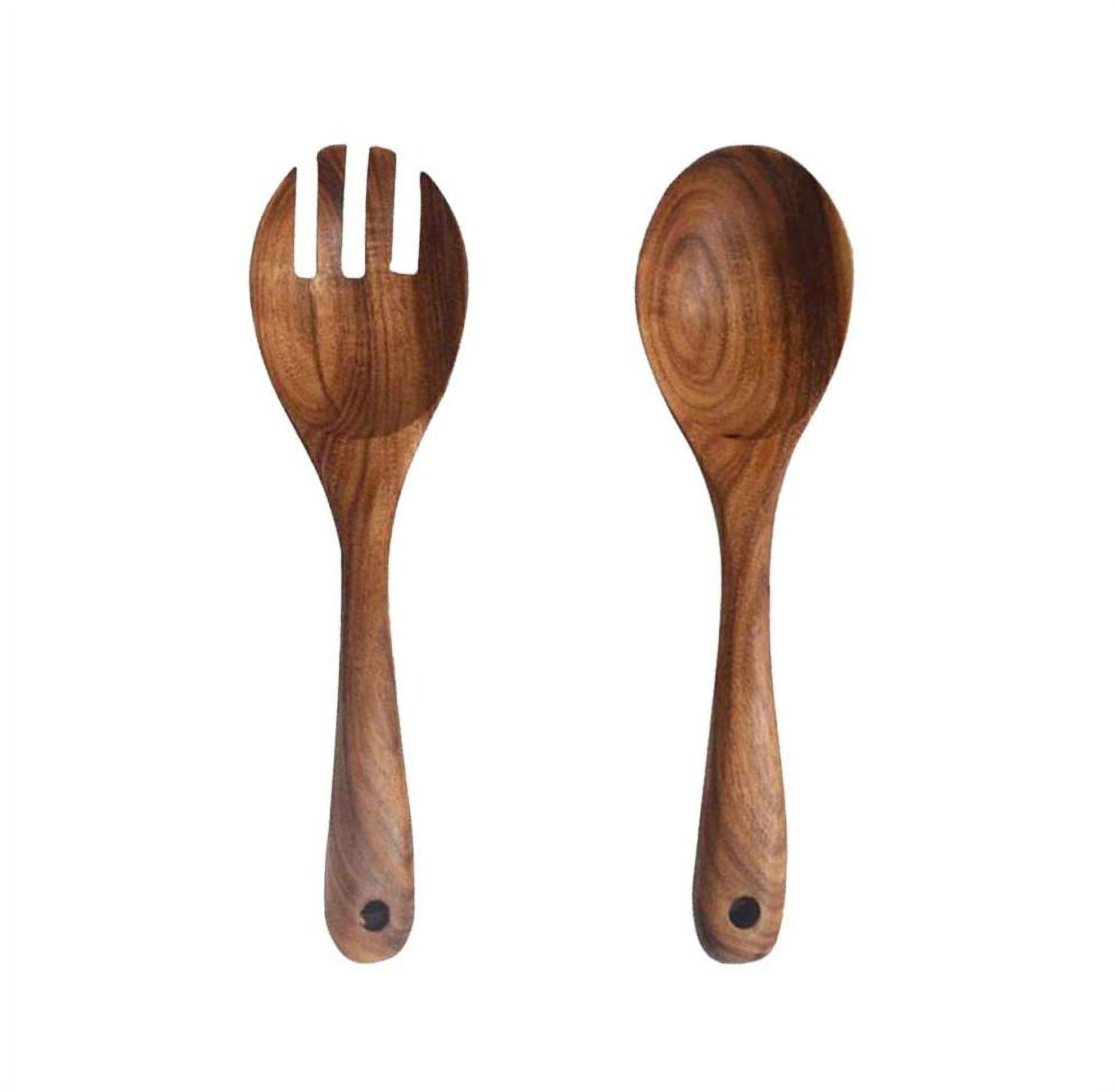Salad Serving Utensils, Acacia Wood, Salad Spoon and Salad Fork, Salad Servers - Image 2