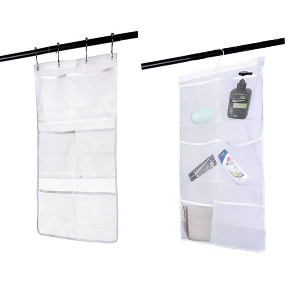 2Pcs Hanging Mesh Pocket Shower Organizer, Bathroom Shower Candy Organizer, Shower Organizer with 6 Pockets Hooks, Quicky Drying, Clear - Image 1