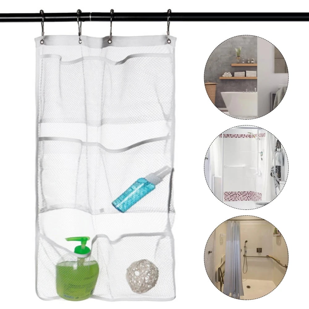 2Pcs Hanging Mesh Pocket Shower Organizer, Bathroom Shower Candy Organizer, Shower Organizer with 6 Pockets Hooks, Quicky Drying, Clear - Image 7