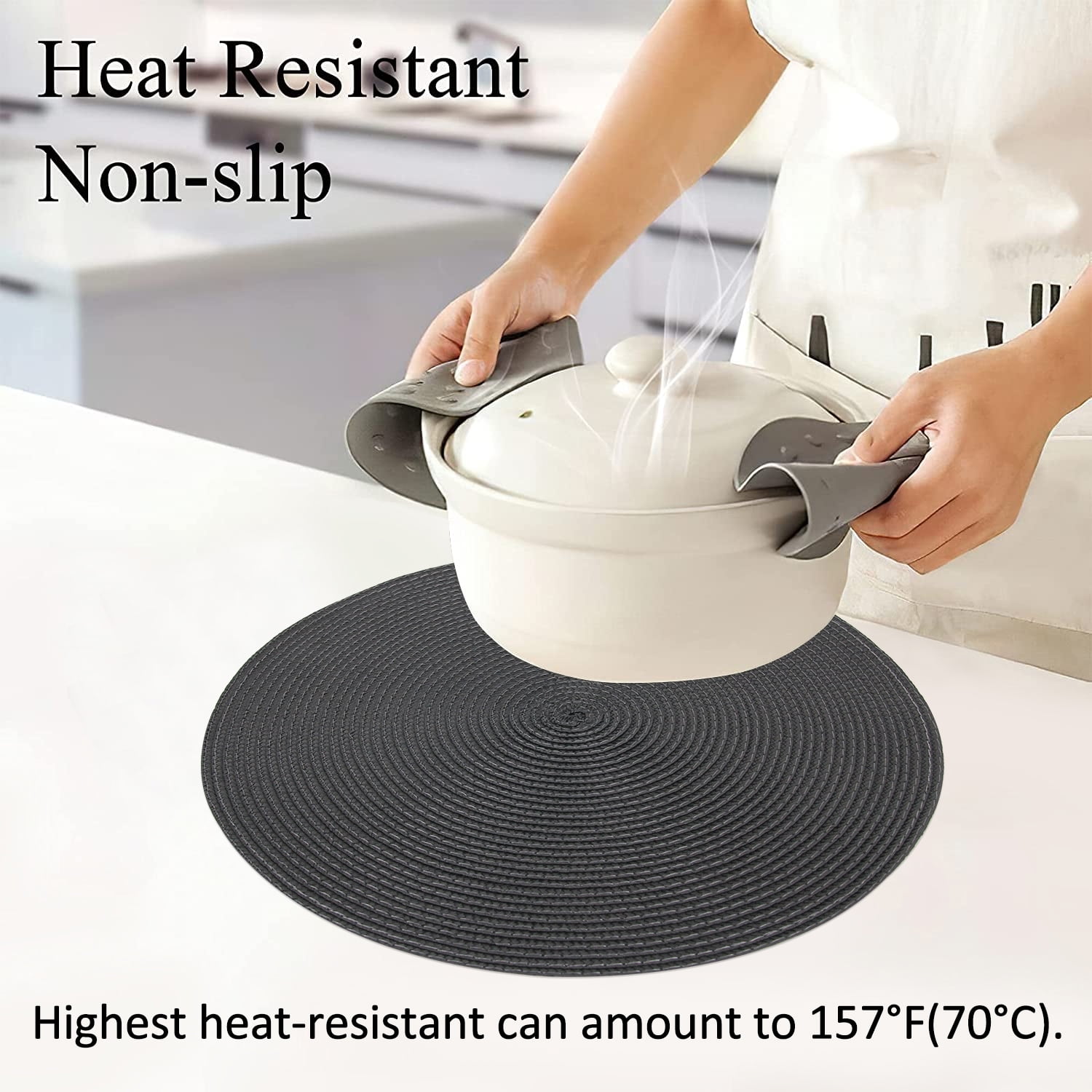 Braided Placemats for Dining Table Set of 6 - Round 15 inch Woven Heat Resistant Non-Slip Kitchen Table Mats, Red Black - Image 4