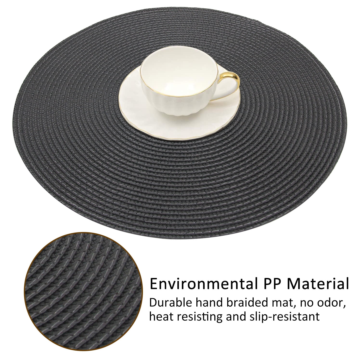 Braided Placemats for Dining Table Set of 6 - Round 15 inch Woven Heat Resistant Non-Slip Kitchen Table Mats, Red Black - Image 6