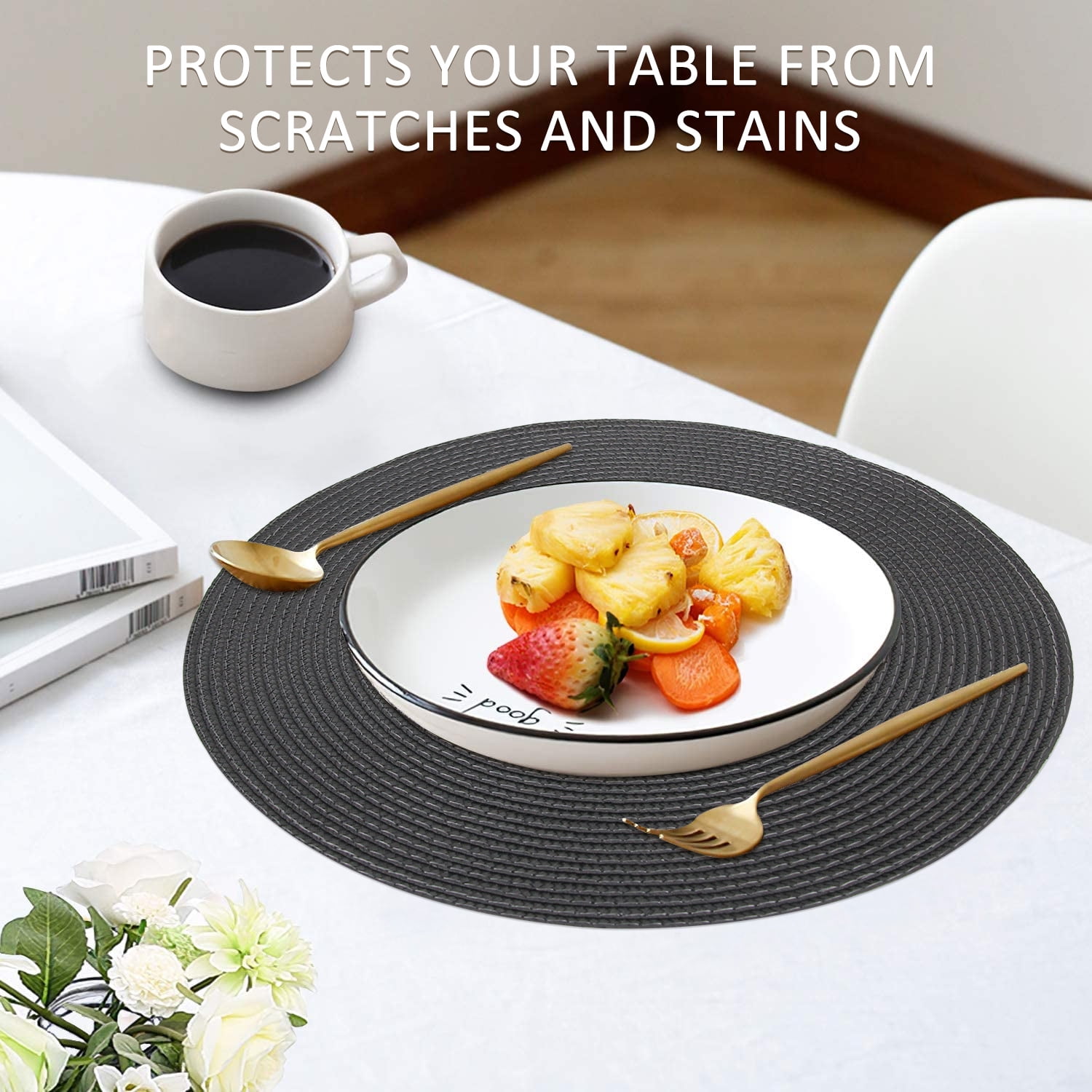 Braided Placemats for Dining Table Set of 6 - Round 15 inch Woven Heat Resistant Non-Slip Kitchen Table Mats, Red Black - Image 7