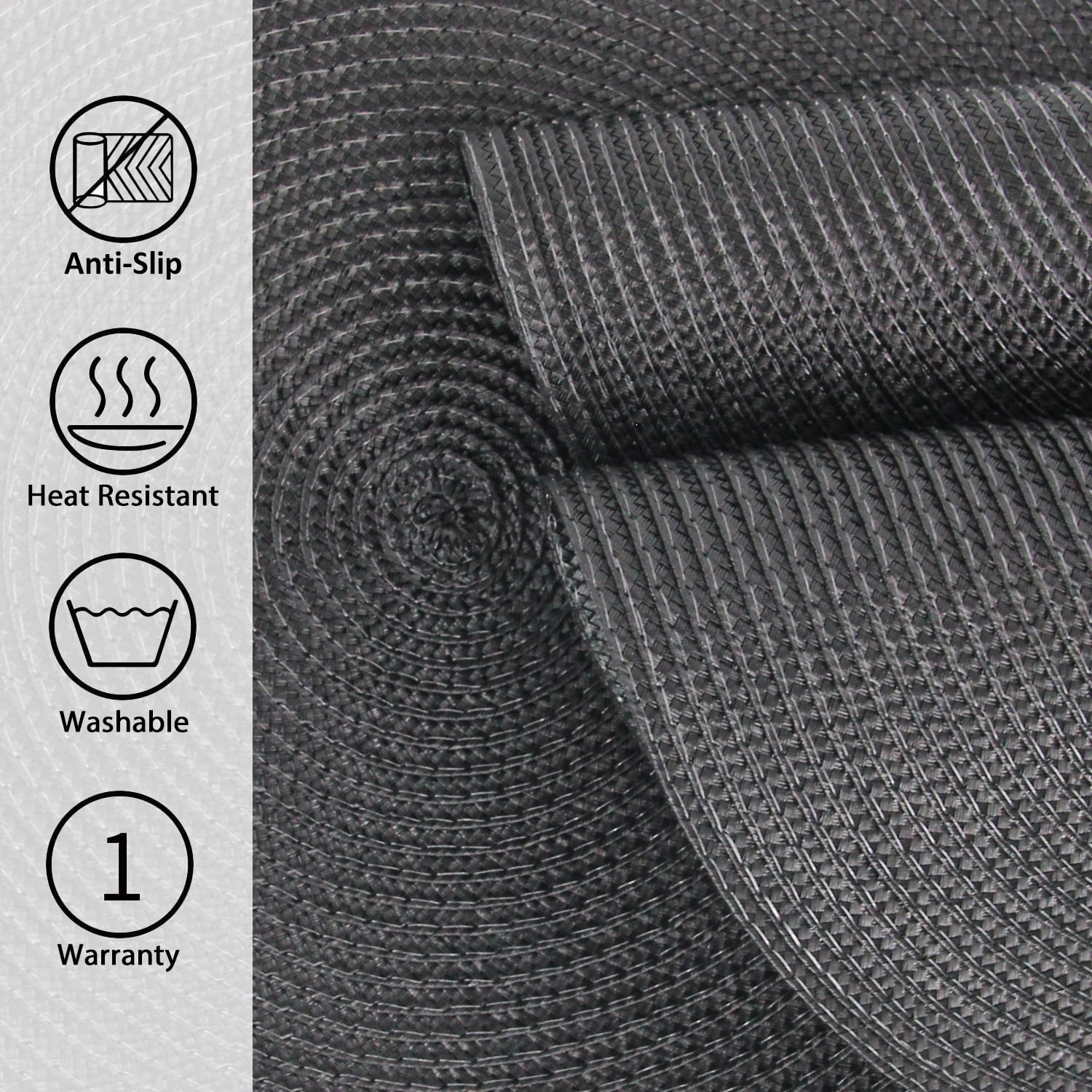 Braided Placemats for Dining Table Set of 6 - Round 15 inch Woven Heat Resistant Non-Slip Kitchen Table Mats, Red Black - Image 8