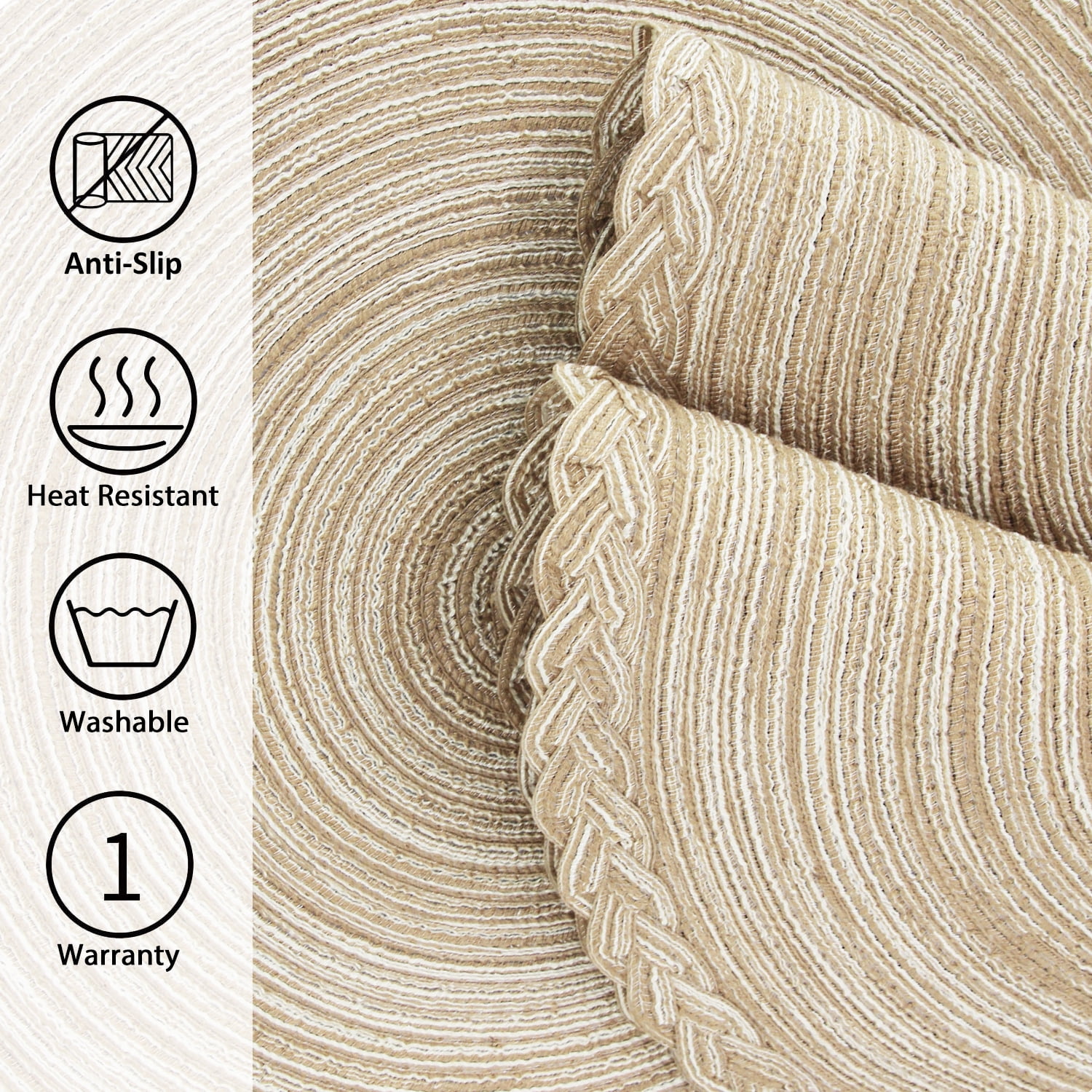 Braided Placemats for Dining Table Set of 6 - Round 15 inch Woven Heat Resistant Non-Slip Kitchen Table Mats, Red Light Coffee - Image 3