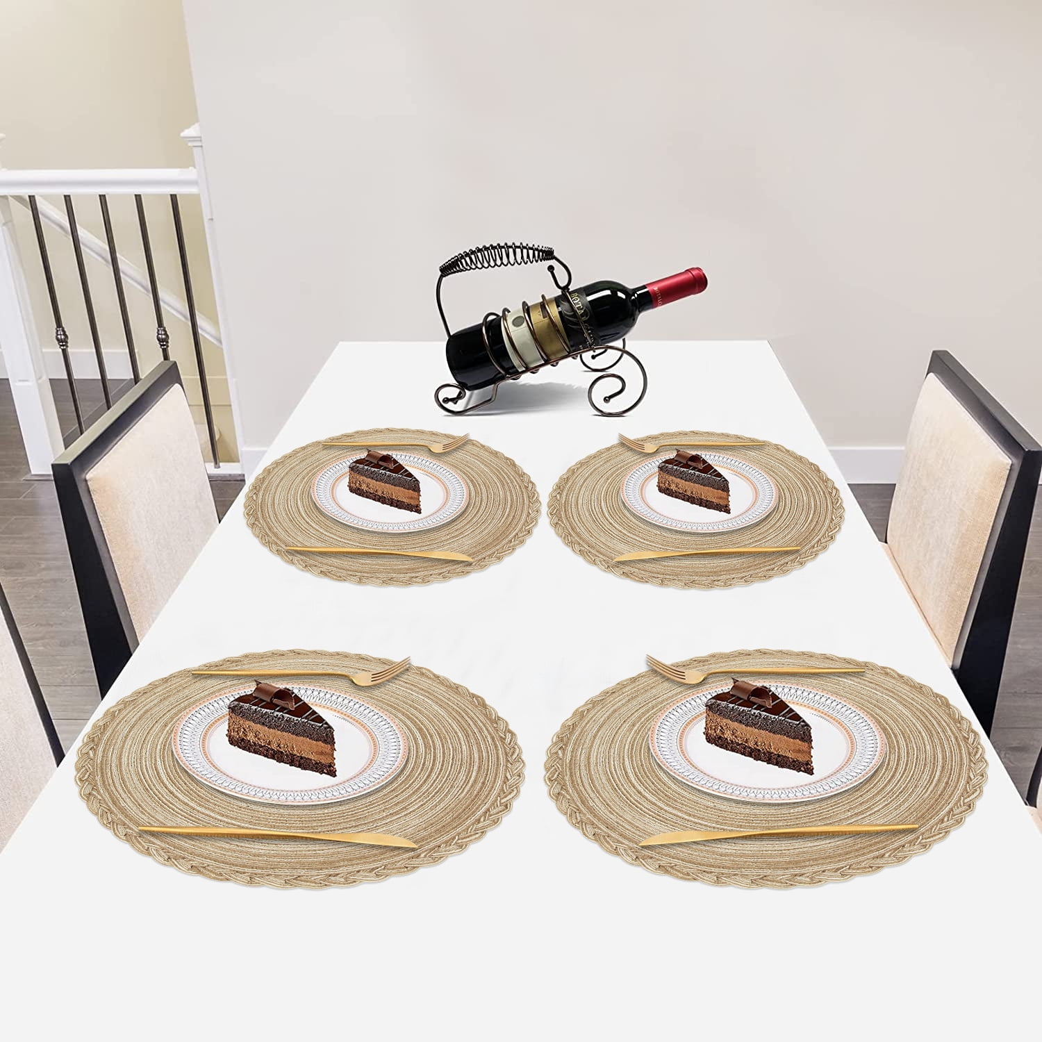 Braided Placemats for Dining Table Set of 6 - Round 15 inch Woven Heat Resistant Non-Slip Kitchen Table Mats, Red Light Coffee - Image 4