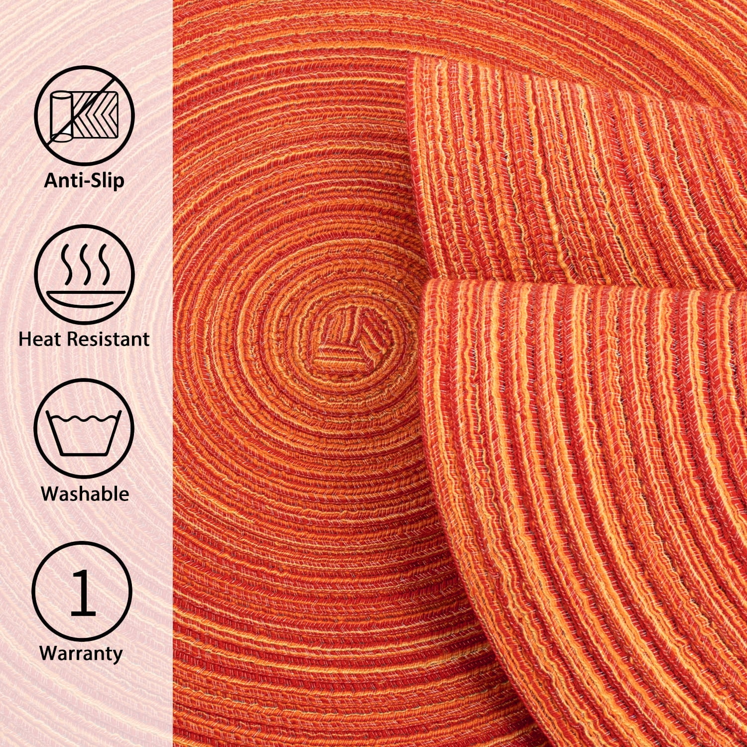 Braided Placemats for Dining Table Set of 6 - Round 15 inch Woven Heat Resistant Non-Slip Kitchen Table Mats Red - Image 2