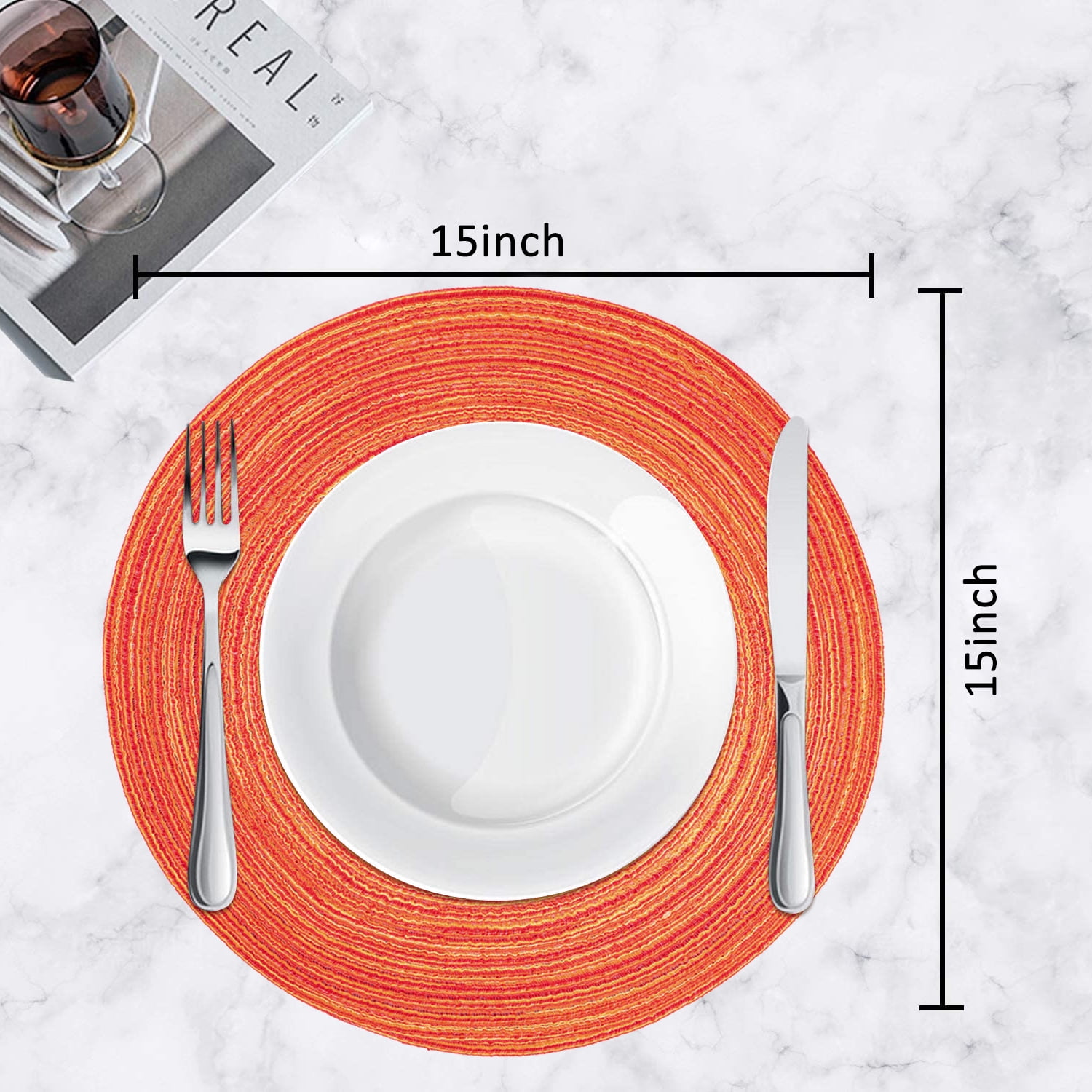 Braided Placemats for Dining Table Set of 6 - Round 15 inch Woven Heat Resistant Non-Slip Kitchen Table Mats Red - Image 3