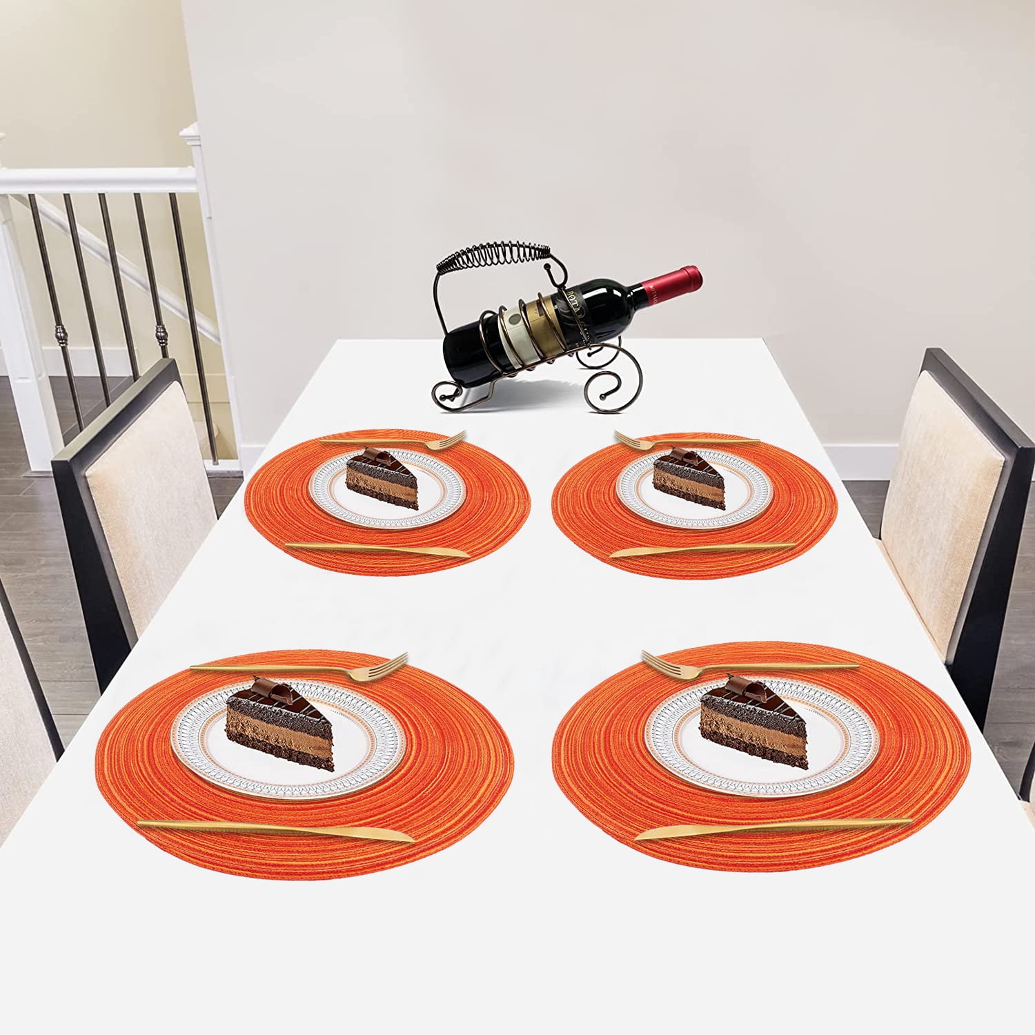 Braided Placemats for Dining Table Set of 6 - Round 15 inch Woven Heat Resistant Non-Slip Kitchen Table Mats Red - Image 4