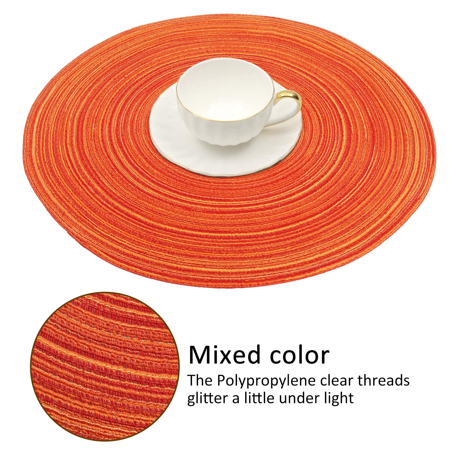 Braided Placemats for Dining Table Set of 6 - Round 15 inch Woven Heat Resistant Non-Slip Kitchen Table Mats Red - Image 5