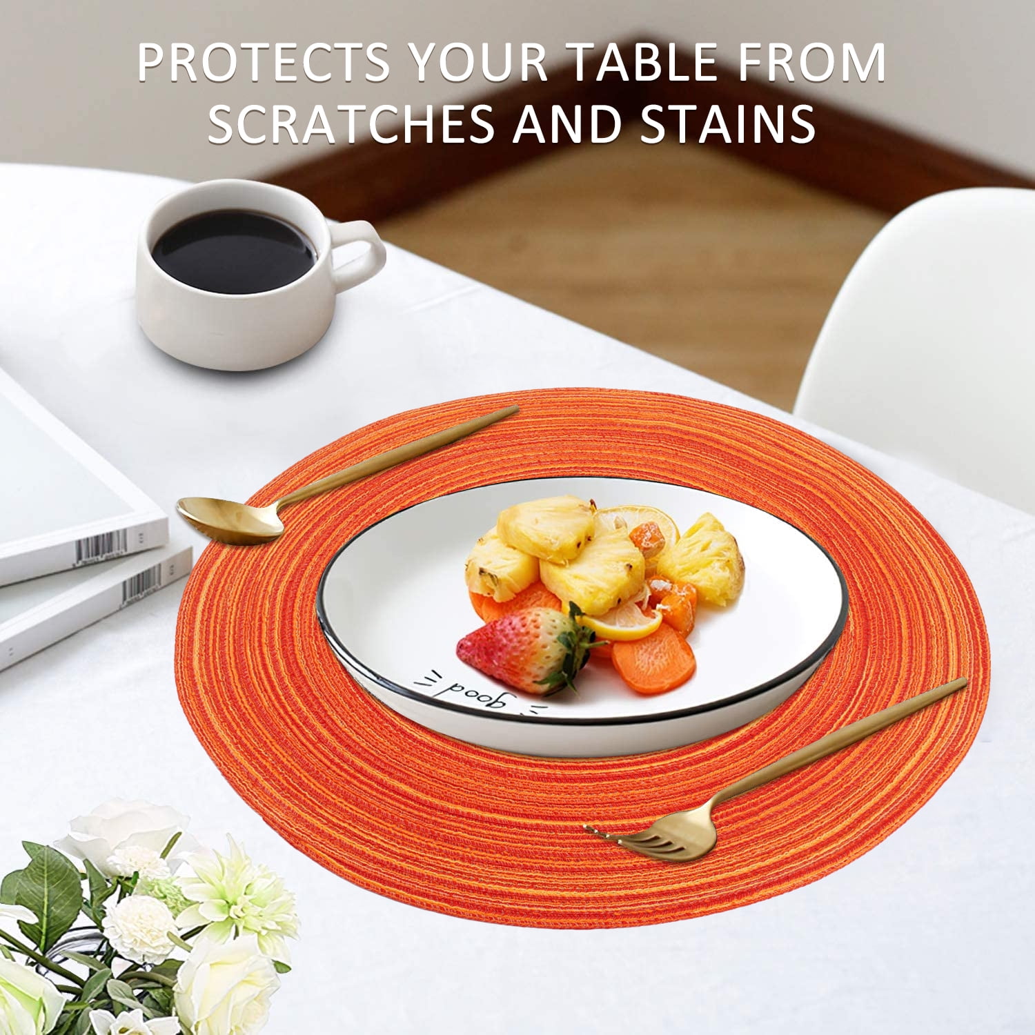 Braided Placemats for Dining Table Set of 6 - Round 15 inch Woven Heat Resistant Non-Slip Kitchen Table Mats Red - Image 6
