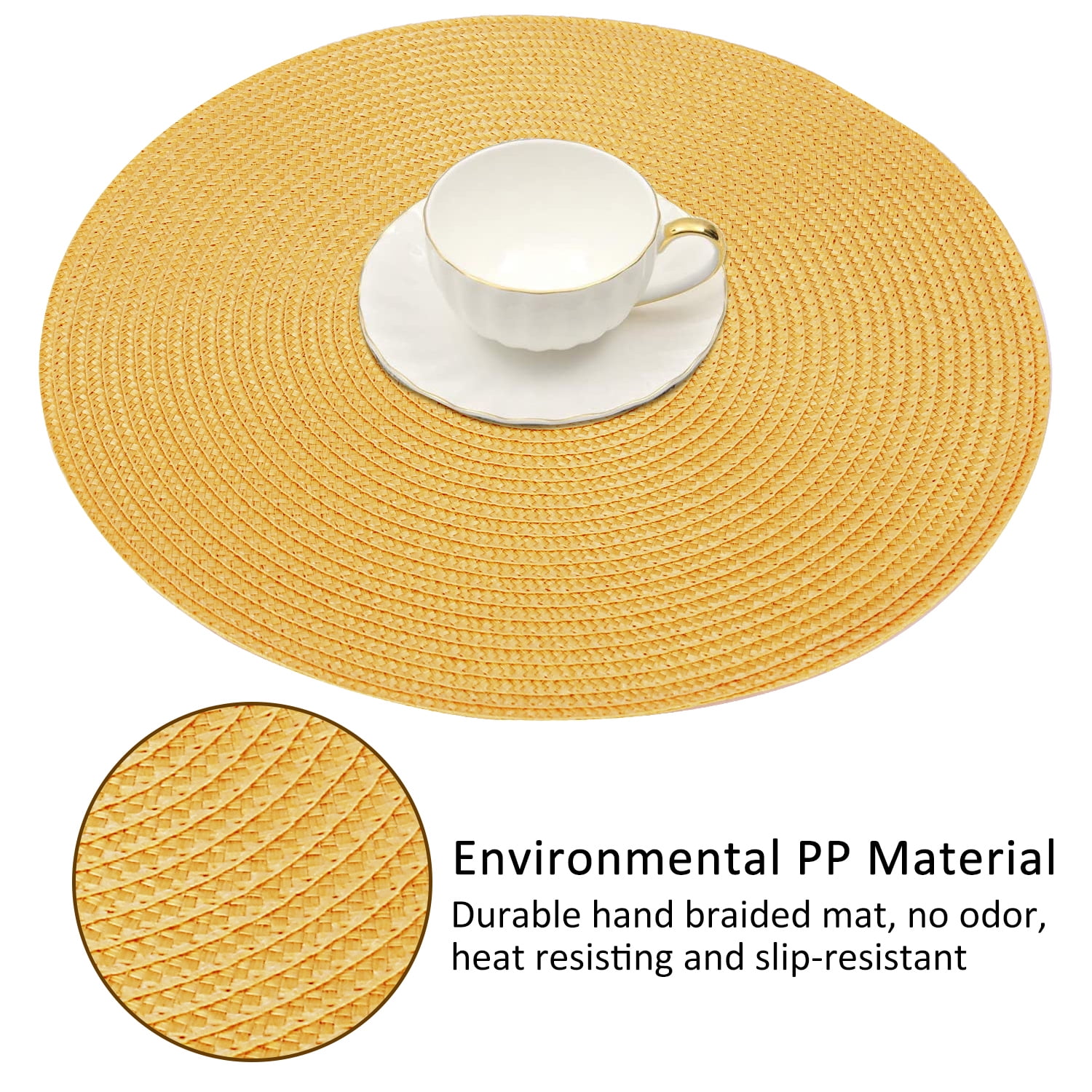 Braided Placemats for Dining Table Set of 6 - Round 15 inch Woven Heat Resistant Non-Slip Kitchen Table Mats, Red Yellow - Image 2