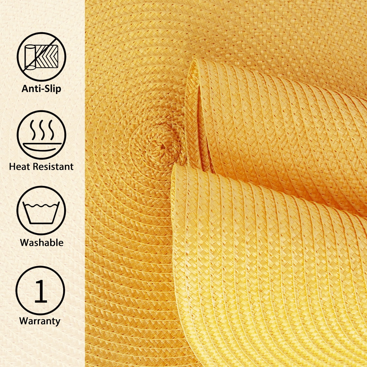 Braided Placemats for Dining Table Set of 6 - Round 15 inch Woven Heat Resistant Non-Slip Kitchen Table Mats, Red Yellow - Image 3