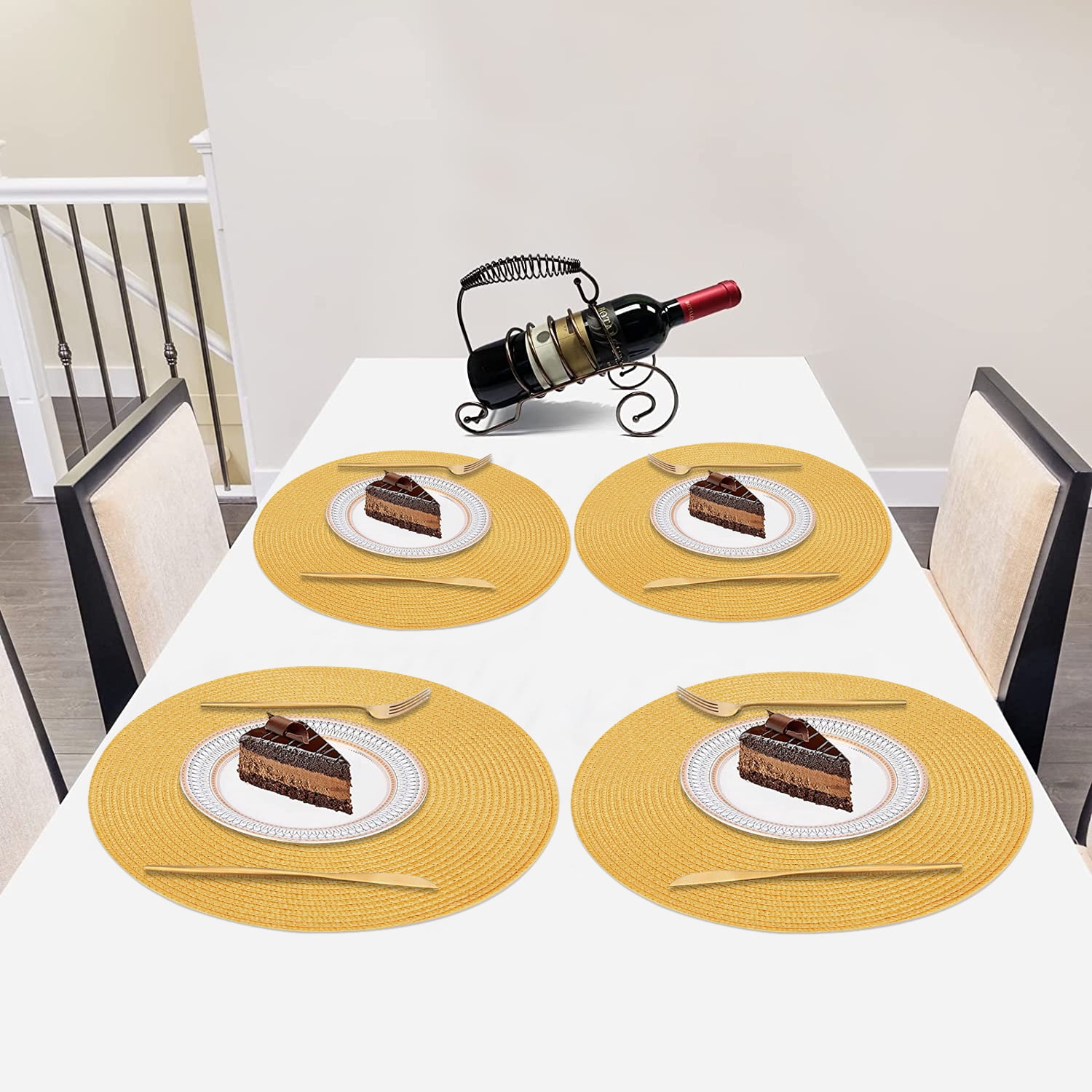 Braided Placemats for Dining Table Set of 6 - Round 15 inch Woven Heat Resistant Non-Slip Kitchen Table Mats, Red Yellow - Image 8