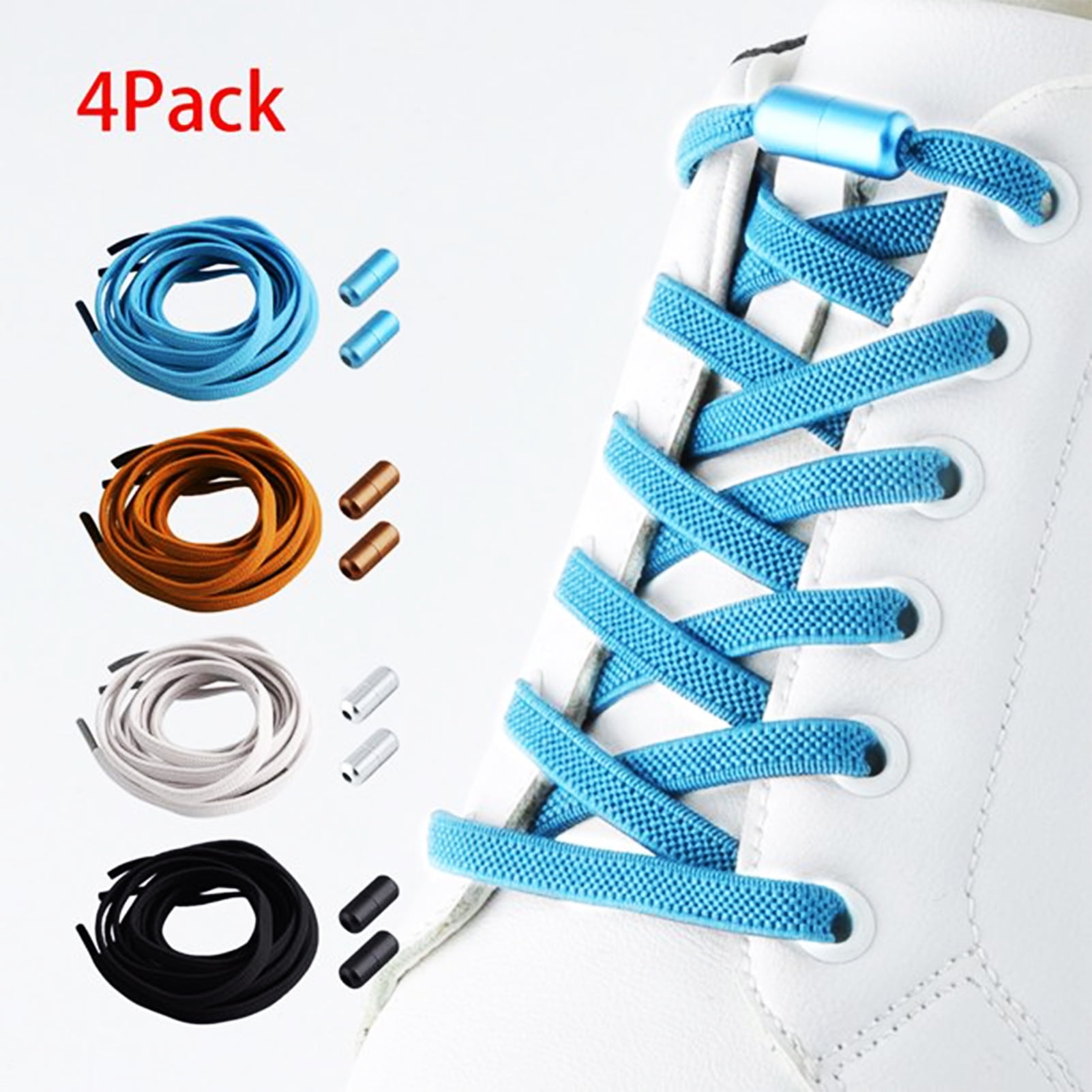 4Pairs No Tie Elastic Shoe Laces Adjustable Tieless Shoelaces, One Size Fits All Adult & Kids,Black, White, Blue, Brown Black, white, blue, brown - Image 1