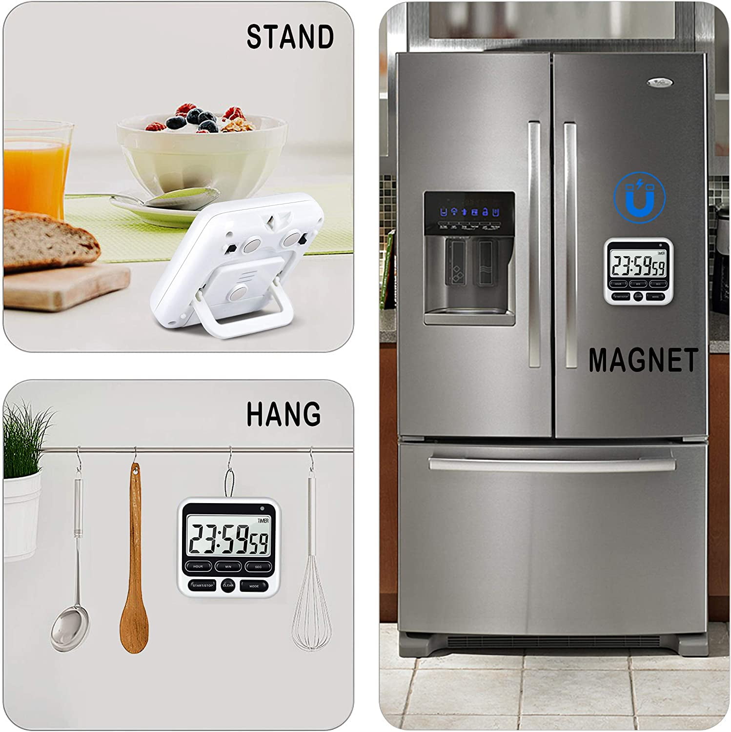 Digital Kitchen Timer, Cooking Countdown Clock with Large LCD Display, Loud Alarm and Strong Timer Pink - Image 4