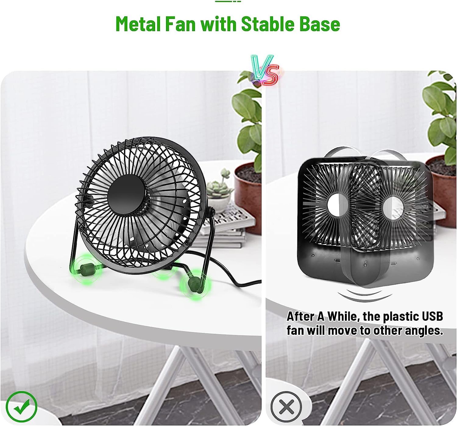 Tutuviw 4 Inch USB Desk Fan,Small and Quiet,Powerful USB Powered Portable Fan,Strong Airflow,Mini Metal USB Fan,360°Rotation,Personal Cooling Fan with 2 Speed for Home Office,Black Blue - Image 5