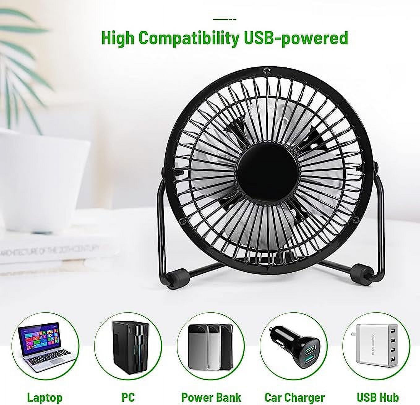 Tutuviw 4 Inch USB Desk Fan,Small and Quiet,Powerful USB Powered Portable Fan,Strong Airflow,Mini Metal USB Fan,360°Rotation,Personal Cooling Fan with 2 Speed for Home Office,Black Pink - Image 4
