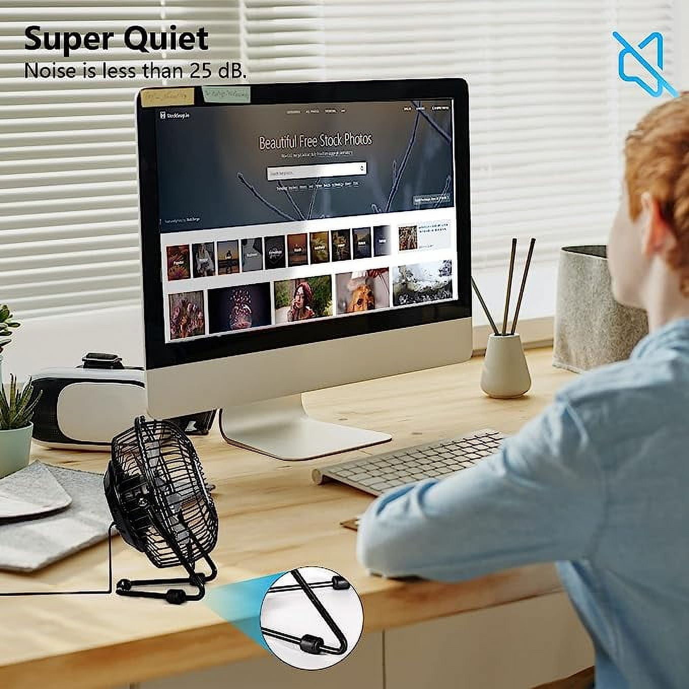 Tutuviw 4 Inch USB Desk Fan,Small and Quiet,Powerful USB Powered Portable Fan,Strong Airflow,Mini Metal USB Fan,360°Rotation,Personal Cooling Fan with 2 Speed for Home Office,Black Pink - Image 7