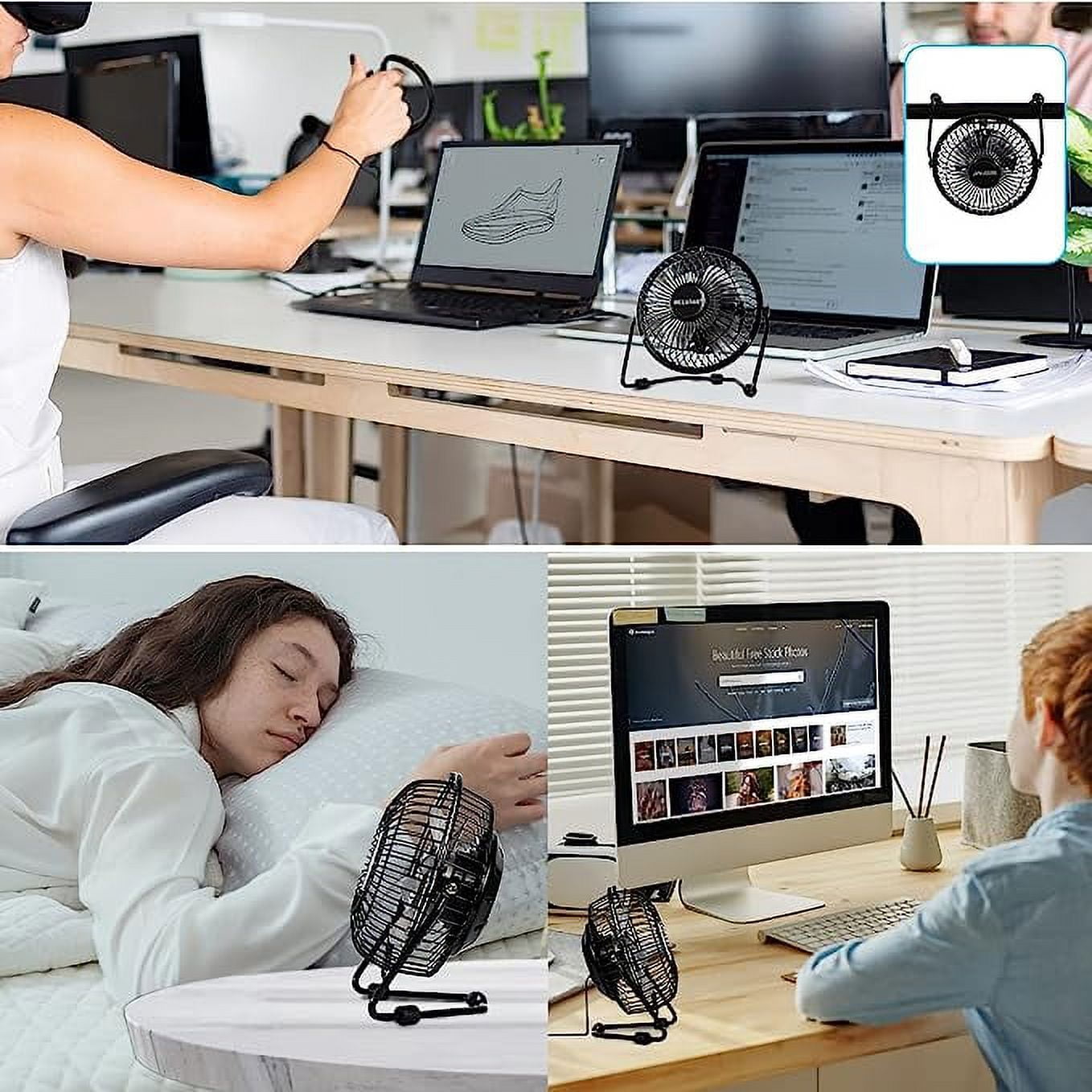 Tutuviw 4 Inch USB Desk Fan,Small and Quiet,Powerful USB Powered Portable Fan,Strong Airflow,Mini Metal USB Fan,360°Rotation,Personal Cooling Fan with 2 Speed for Home Office,Black Pink - Image 8