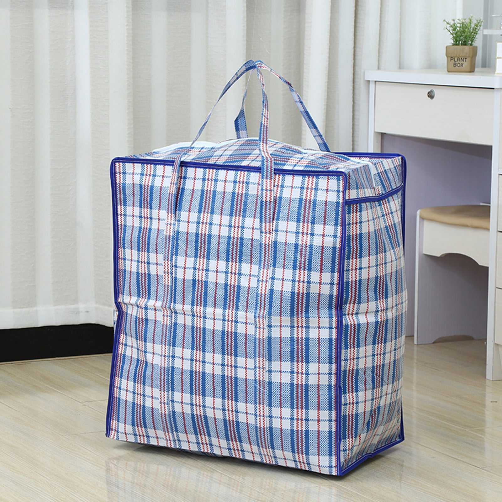 Dream Lifestyle Large Capacity Storage Bags, Large Checkered Storage Laundry Bag with Zipper & Handles for Shopping Moving Travel Blue - Image 6