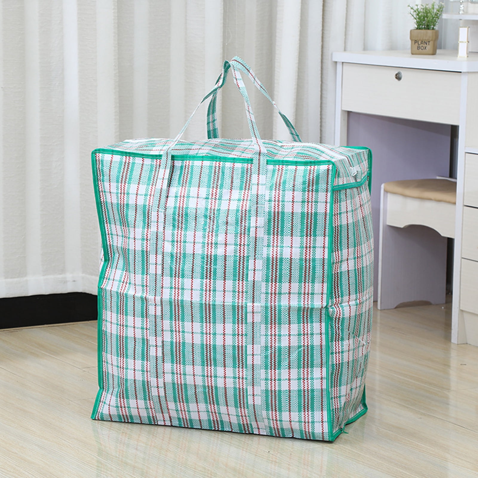 Dream Lifestyle Large Capacity Storage Bags, Large Checkered Storage Laundry Bag with Zipper & Handles for Shopping Moving Travel Green - Image 6