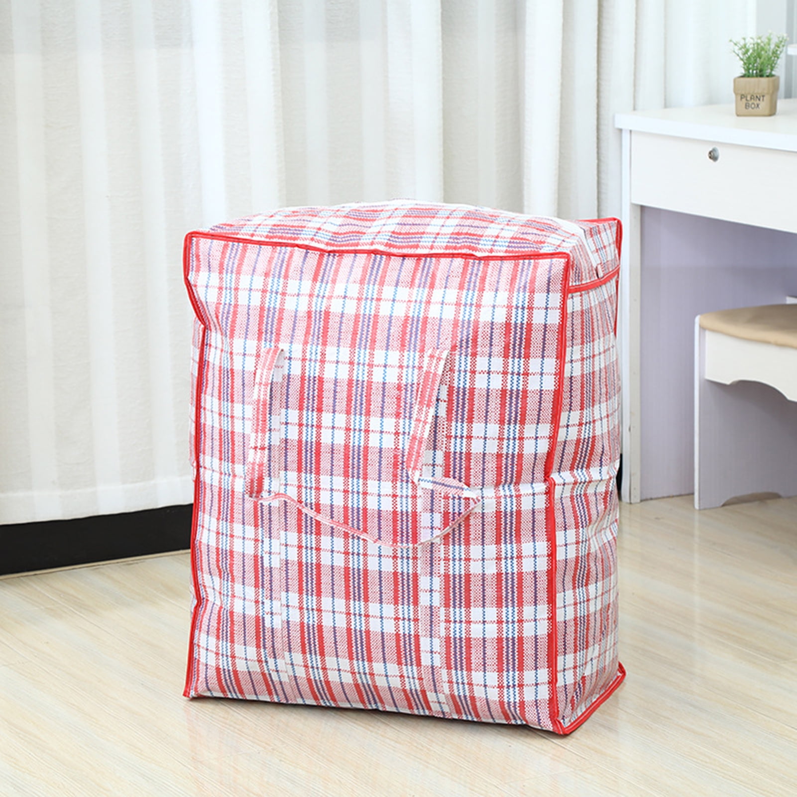 Dream Lifestyle Large Capacity Storage Bags, Large Checkered Storage Laundry Bag with Zipper & Handles for Shopping Moving Travel Red - Image 6