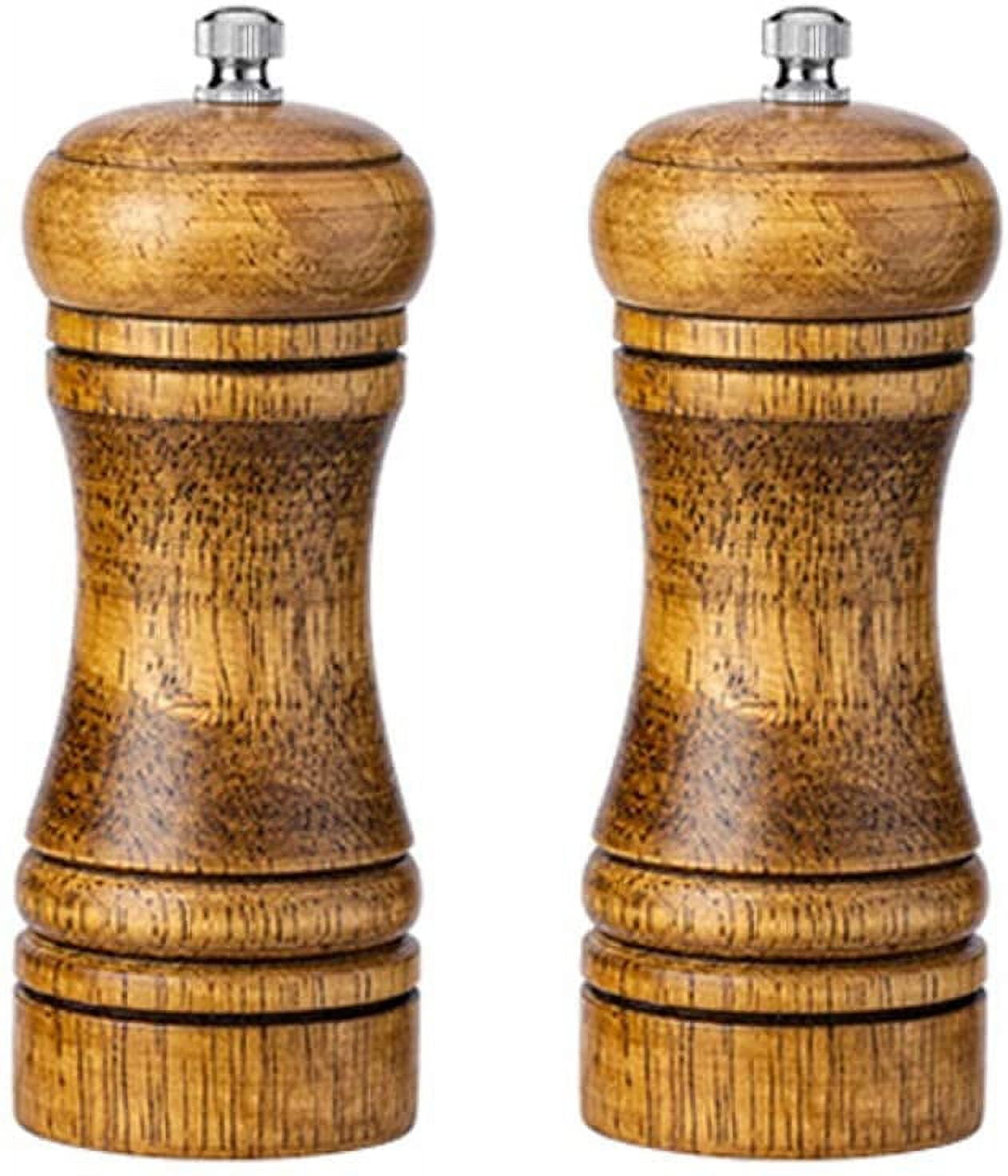 Oak Wood Salt and Pepper Grinder Set: Premium Mills Shakers with Adjustable Coarseness (Set of 2) - 5inch - Image 1