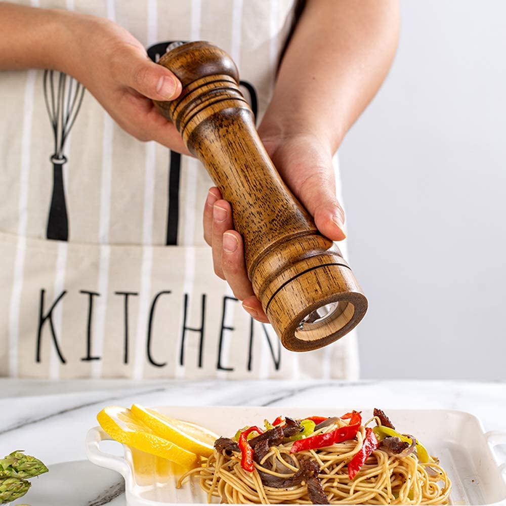 Oak Wood Salt and Pepper Grinder Set: Premium Mills Shakers with Adjustable Coarseness (Set of 2) - 5inch - Image 2