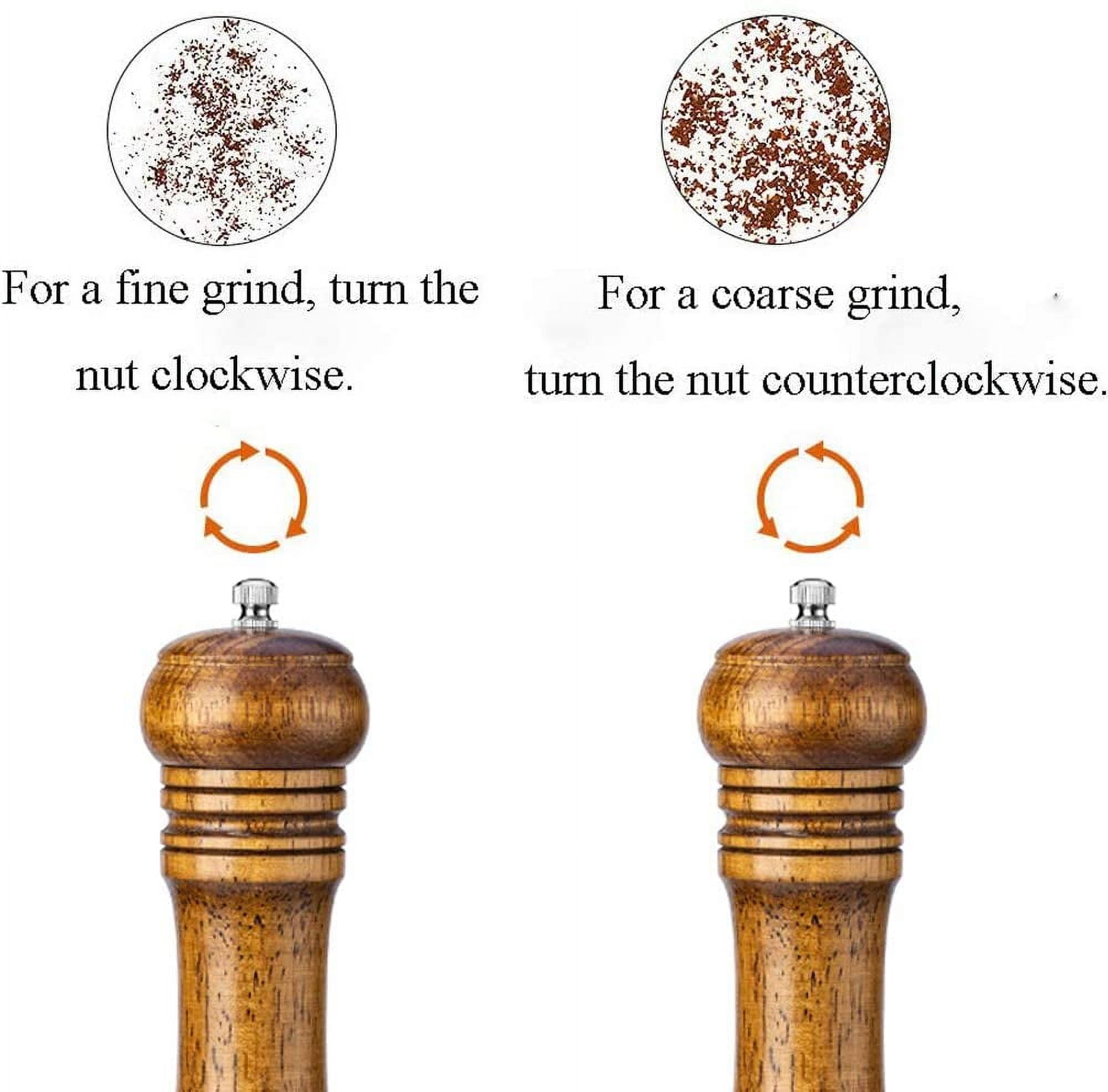 Oak Wood Salt and Pepper Grinder Set: Premium Mills Shakers with Adjustable Coarseness (Set of 2) - 5inch - Image 4