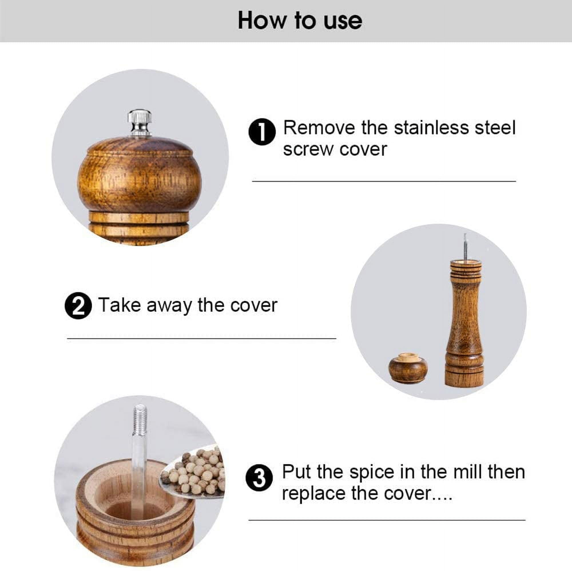 Oak Wood Salt and Pepper Grinder Set: Premium Mills Shakers with Adjustable Coarseness (Set of 2) - 5inch - Image 5