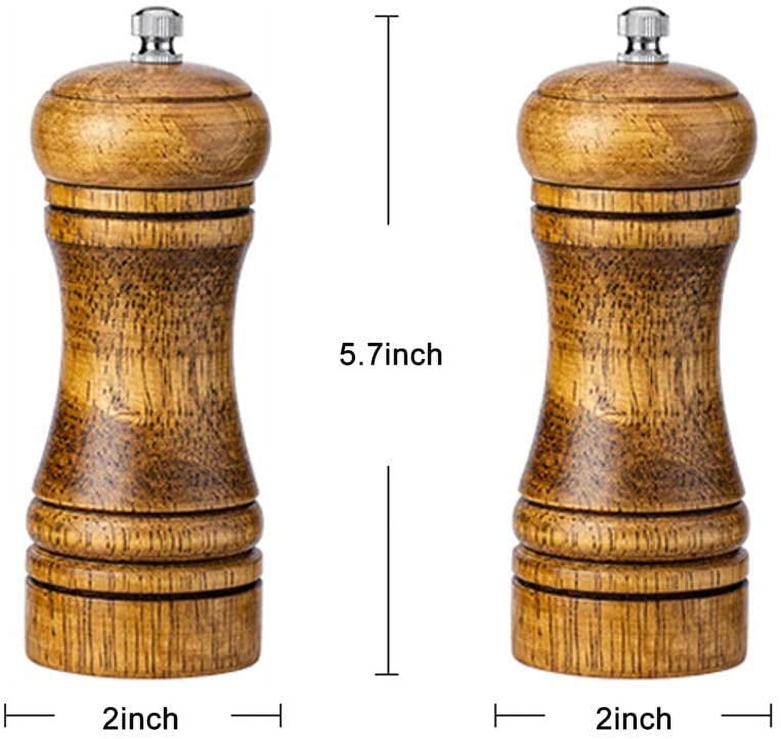 Oak Wood Salt and Pepper Grinder Set: Premium Mills Shakers with Adjustable Coarseness (Set of 2) - 5inch - Image 6
