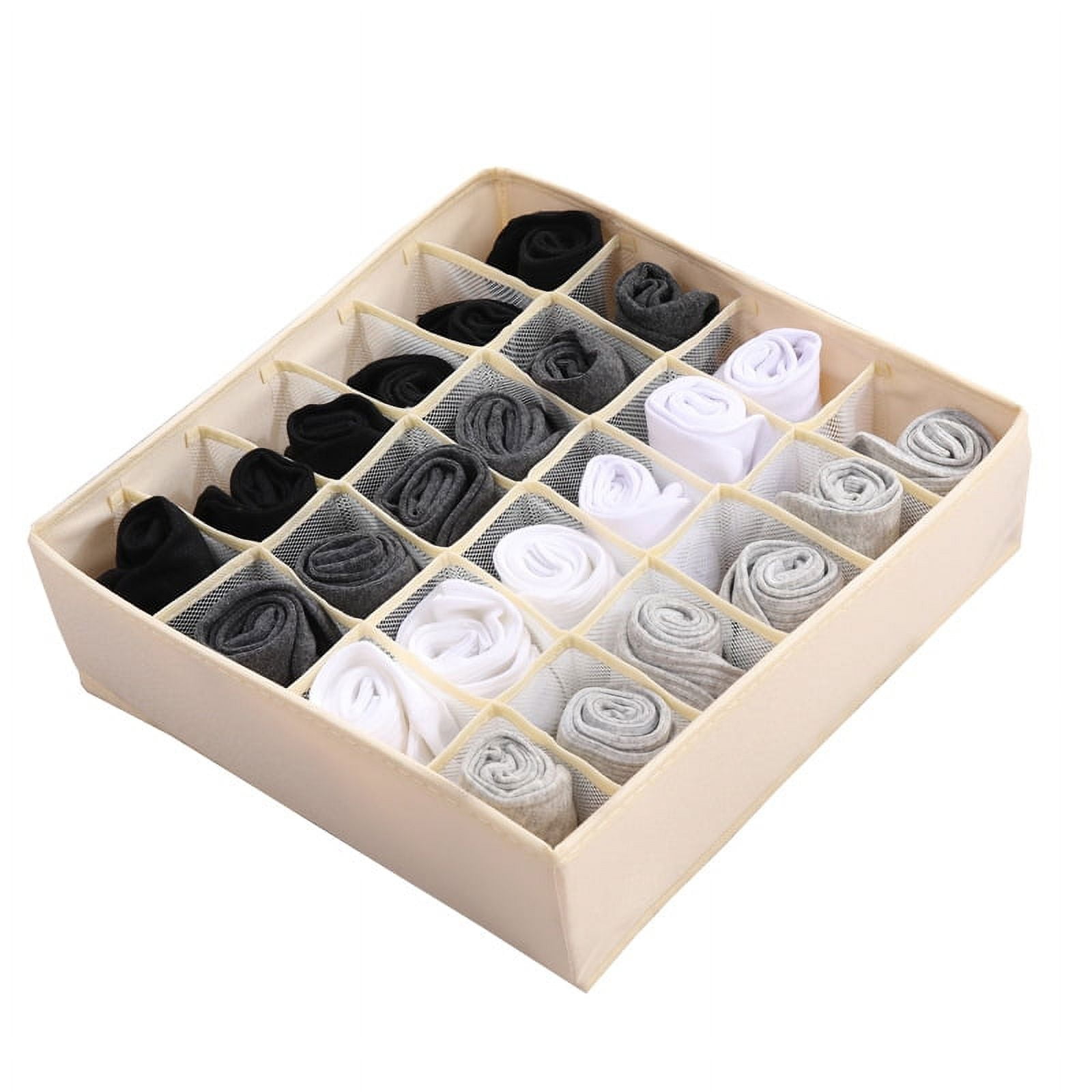 Tutuviw Wardrobe Clothes Organizer for Jeans, Upgraded Drawer Organizers for Clothing with Handle Foldable, Drawer Organizers Clothes(Gray,1PCS-M) 1PCS-24 Cell Beige - Image 1