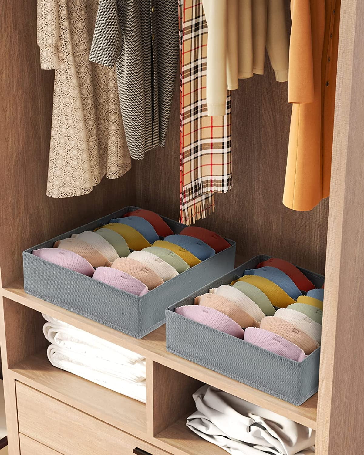 Tutuviw Wardrobe Clothes Organizer for Jeans, Upgraded Drawer Organizers for Clothing with Handle Foldable, Drawer Organizers Clothes(Gray,1PCS-M) 1PCS-7 Cell Beige - Image 5