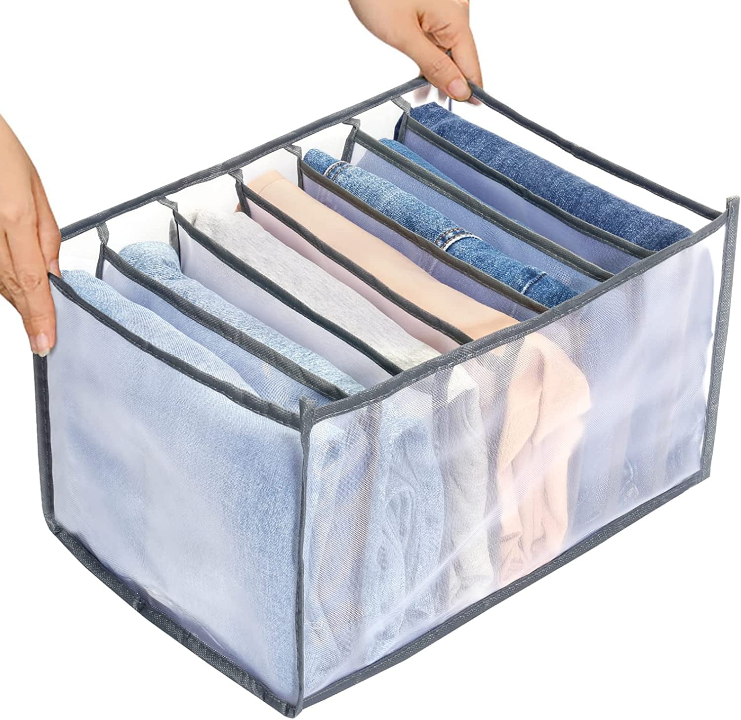 Tutuviw Wardrobe Clothes Organizer for Jeans, Upgraded Drawer Organizers for Clothing with Handle Foldable, Drawer Organizers Clothes(Gray,1PCS-M) 1PCS-7 Cell(L) - Image 1