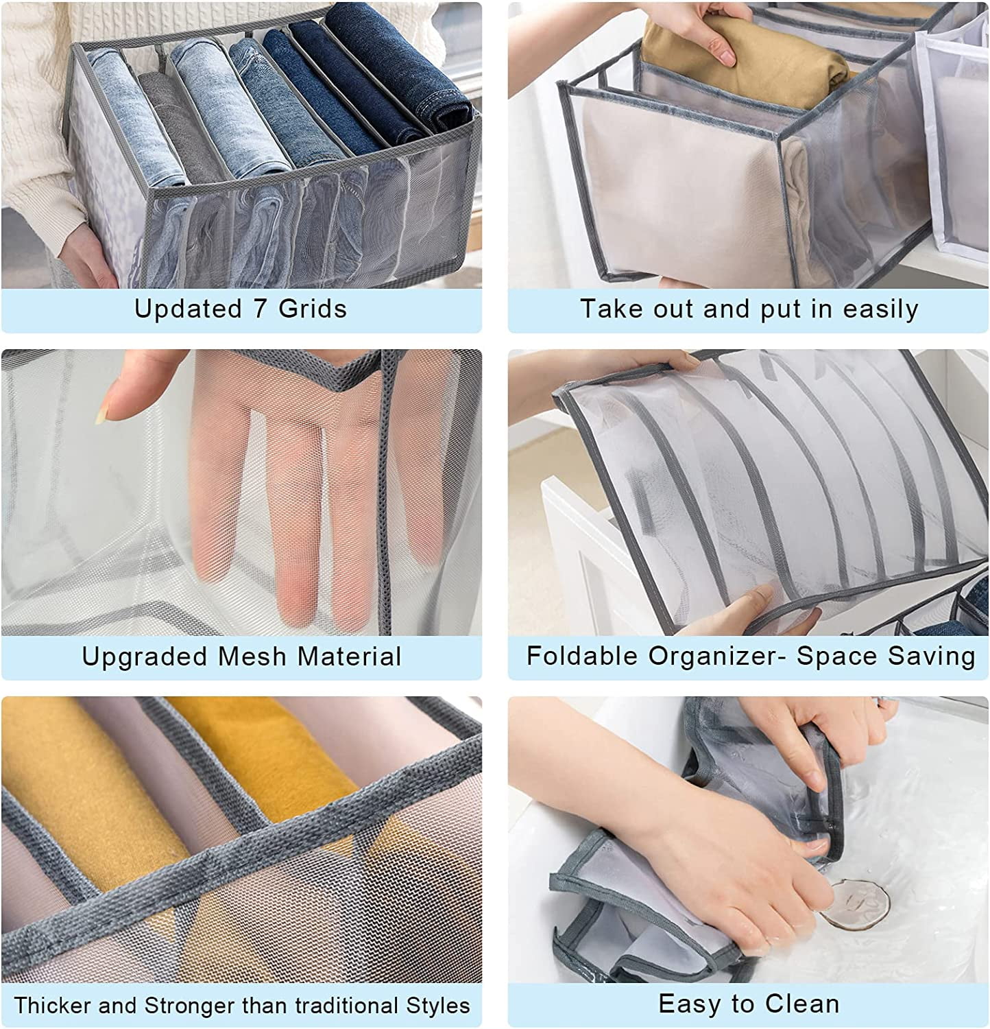 Tutuviw Wardrobe Clothes Organizer for Jeans, Upgraded Drawer Organizers for Clothing with Handle Foldable, Drawer Organizers Clothes(Gray,1PCS-M) 1PCS-7 Cell(L) - Image 4