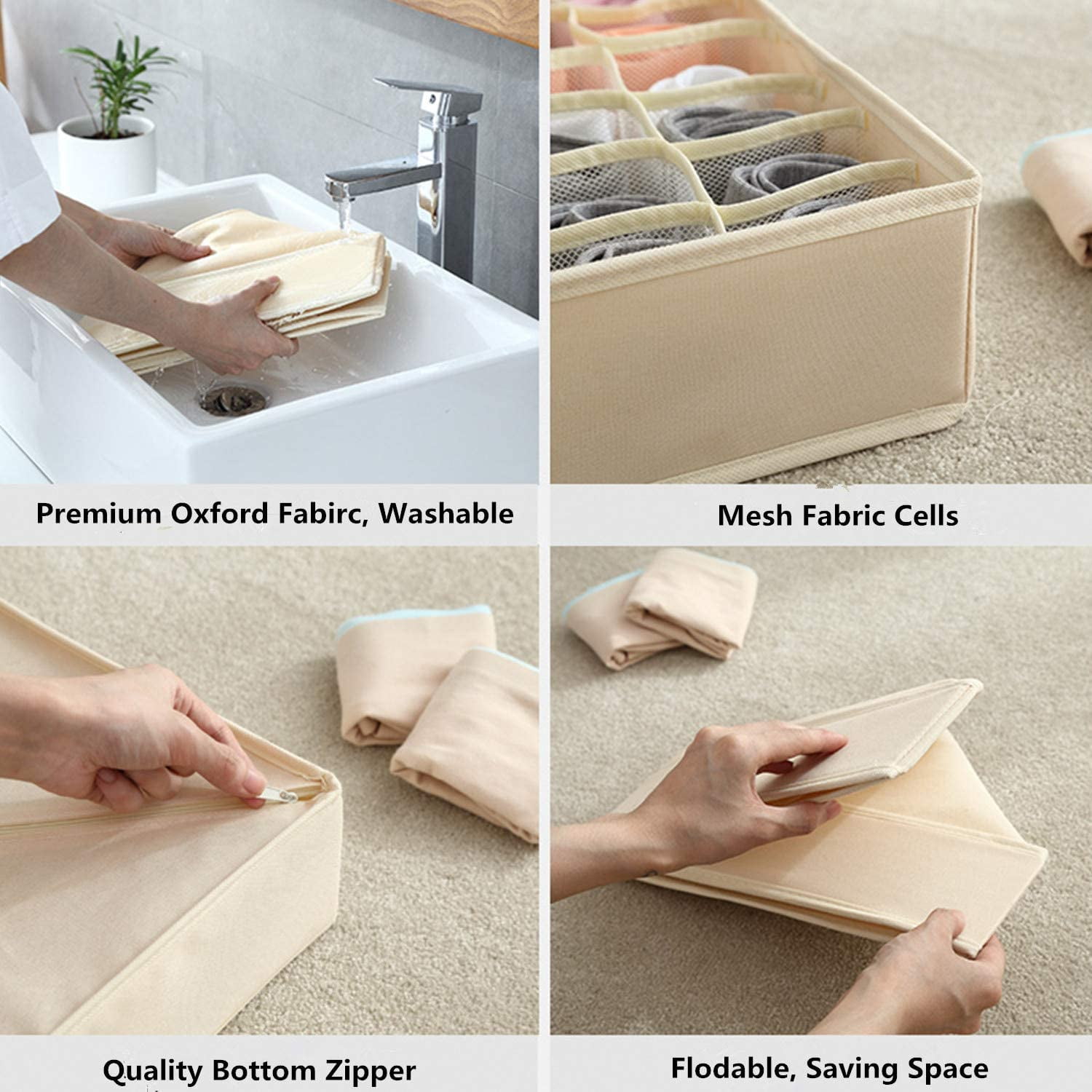 Tutuviw Wardrobe Clothes Organizer for Jeans, Upgraded Drawer Organizers for Clothing with Handle Foldable, Drawer Organizers Clothes(Gray,1PCS-M) 2PCS-24 Cell Beige - Image 3
