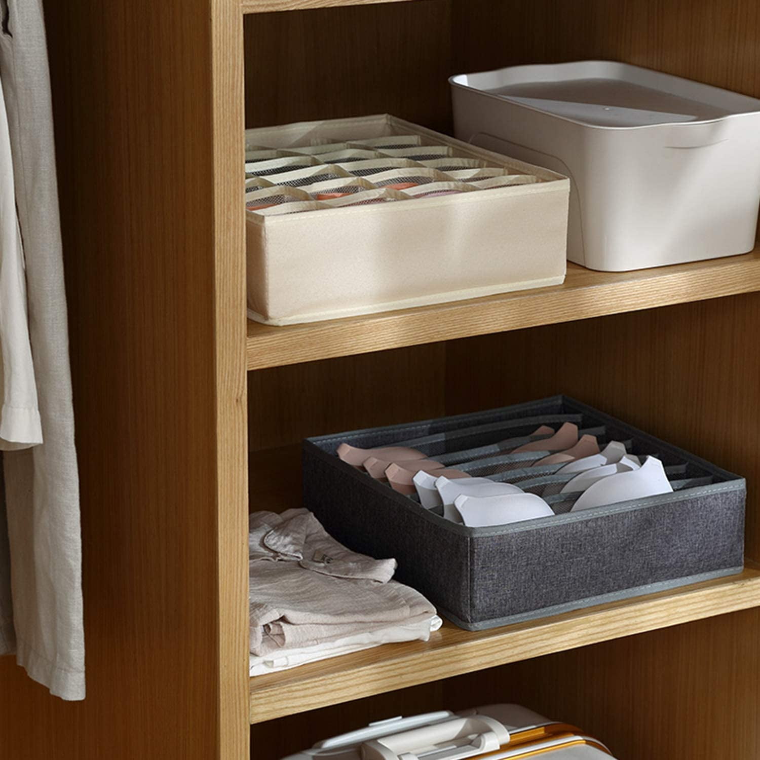 Tutuviw Wardrobe Clothes Organizer for Jeans, Upgraded Drawer Organizers for Clothing with Handle Foldable, Drawer Organizers Clothes(Gray,1PCS-M) 2PCS-24 Cell Beige - Image 8