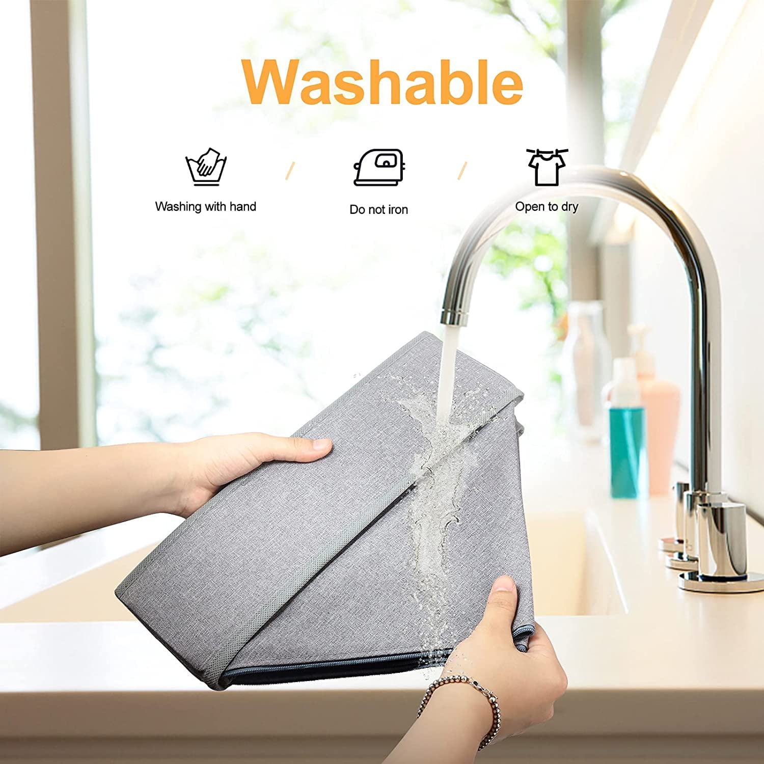 Tutuviw Wardrobe Clothes Organizer for Jeans, Upgraded Drawer Organizers for Clothing with Handle Foldable, Drawer Organizers Clothes(Gray,1PCS-M) 2PCS-24 Cell Gray - Image 5