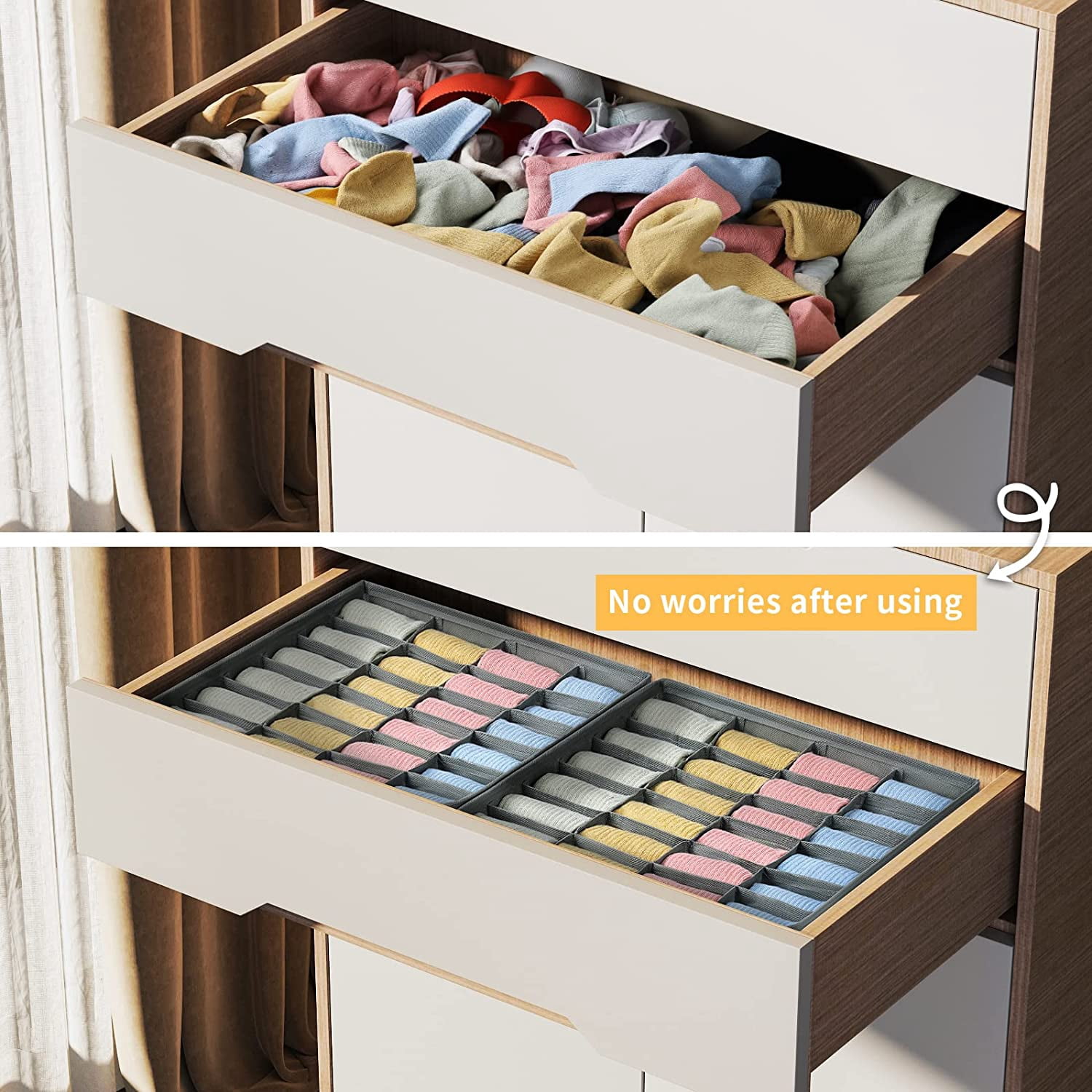 Tutuviw Wardrobe Clothes Organizer for Jeans, Upgraded Drawer Organizers for Clothing with Handle Foldable, Drawer Organizers Clothes(Gray,1PCS-M) 2PCS-24 Cell Gray - Image 6