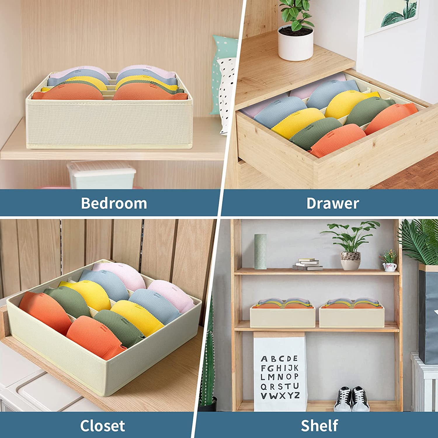 Tutuviw Wardrobe Clothes Organizer for Jeans, Upgraded Drawer Organizers for Clothing with Handle Foldable, Drawer Organizers Clothes(Gray,1PCS-M) 2PCS-7 Cell Beige - Image 4