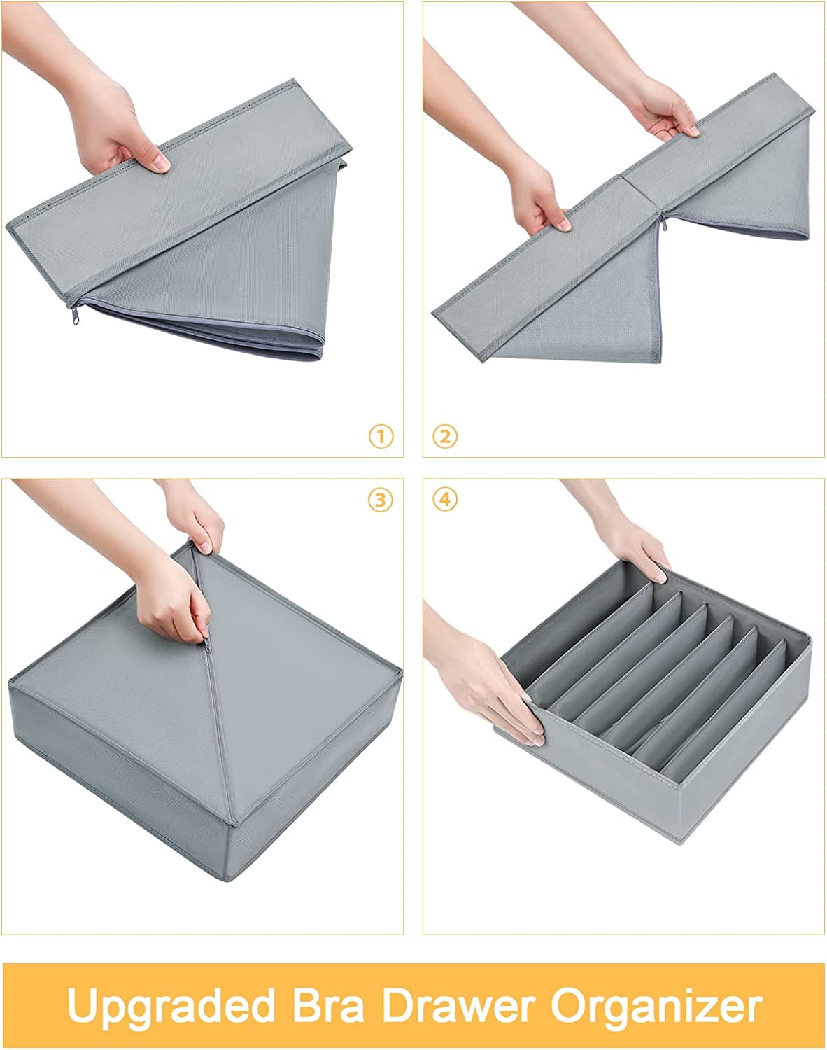 Tutuviw Wardrobe Clothes Organizer for Jeans, Upgraded Drawer Organizers for Clothing with Handle Foldable, Drawer Organizers Clothes(Gray,1PCS-M) 2PCS-7 Cell Gray - Image 2
