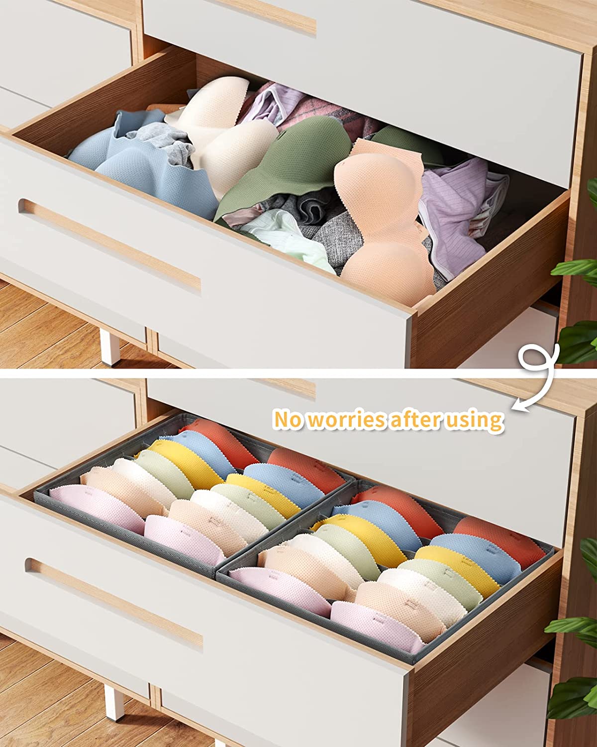 Tutuviw Wardrobe Clothes Organizer for Jeans, Upgraded Drawer Organizers for Clothing with Handle Foldable, Drawer Organizers Clothes(Gray,1PCS-M) 2PCS-7 Cell Gray - Image 4