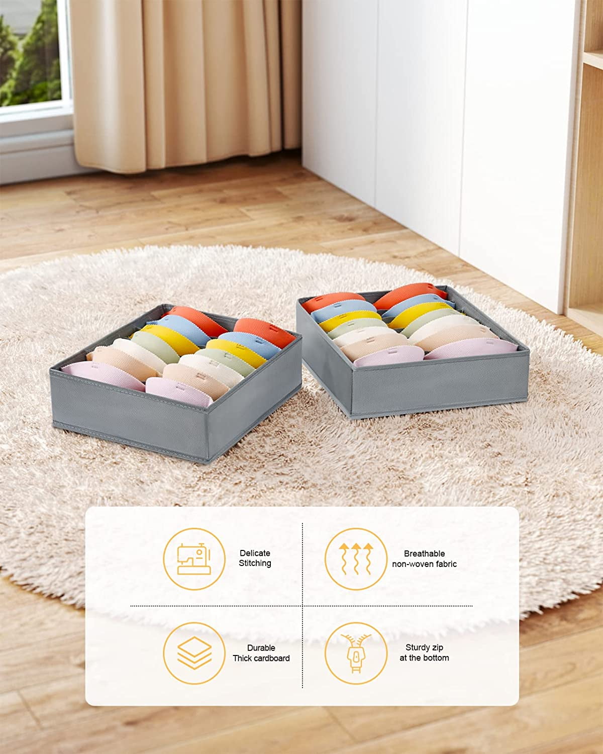 Tutuviw Wardrobe Clothes Organizer for Jeans, Upgraded Drawer Organizers for Clothing with Handle Foldable, Drawer Organizers Clothes(Gray,1PCS-M) 2PCS-7 Cell Gray - Image 8