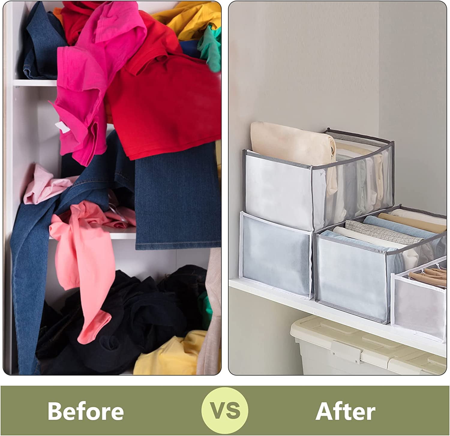 Tutuviw Wardrobe Clothes Organizer for Jeans, Upgraded Drawer Organizers for Clothing with Handle Foldable, Drawer Organizers Clothes(Gray,1PCS-M) 2PCS-7 Cell(L+ M) - Image 4
