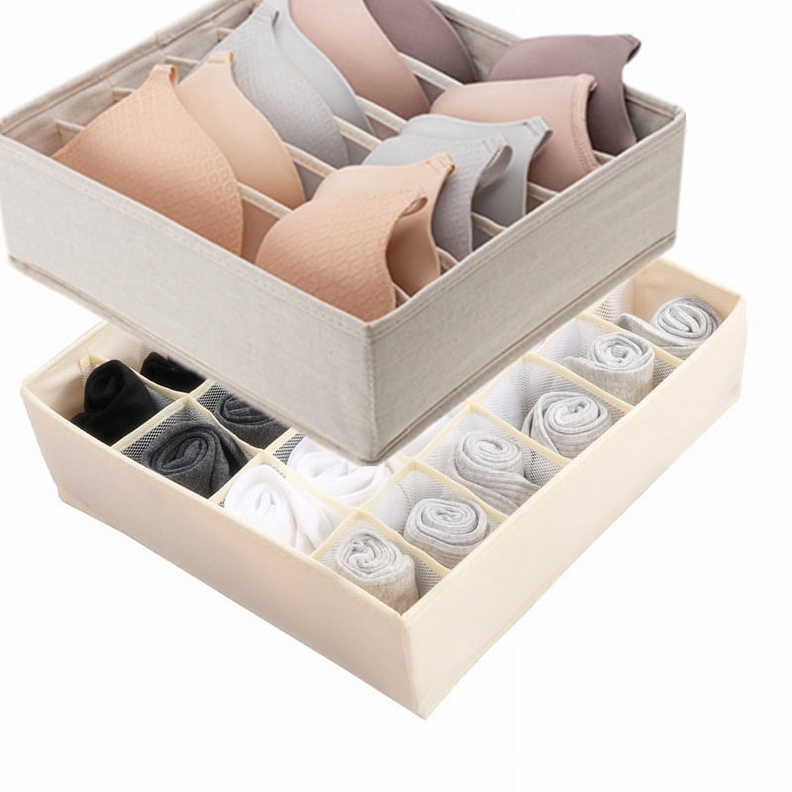 Tutuviw Wardrobe Clothes Organizer for Jeans, Upgraded Drawer Organizers for Clothing with Handle Foldable, Drawer Organizers Clothes(Gray,1PCS-M) 2PCS-7 Cell+24 Cell Beige - Image 1