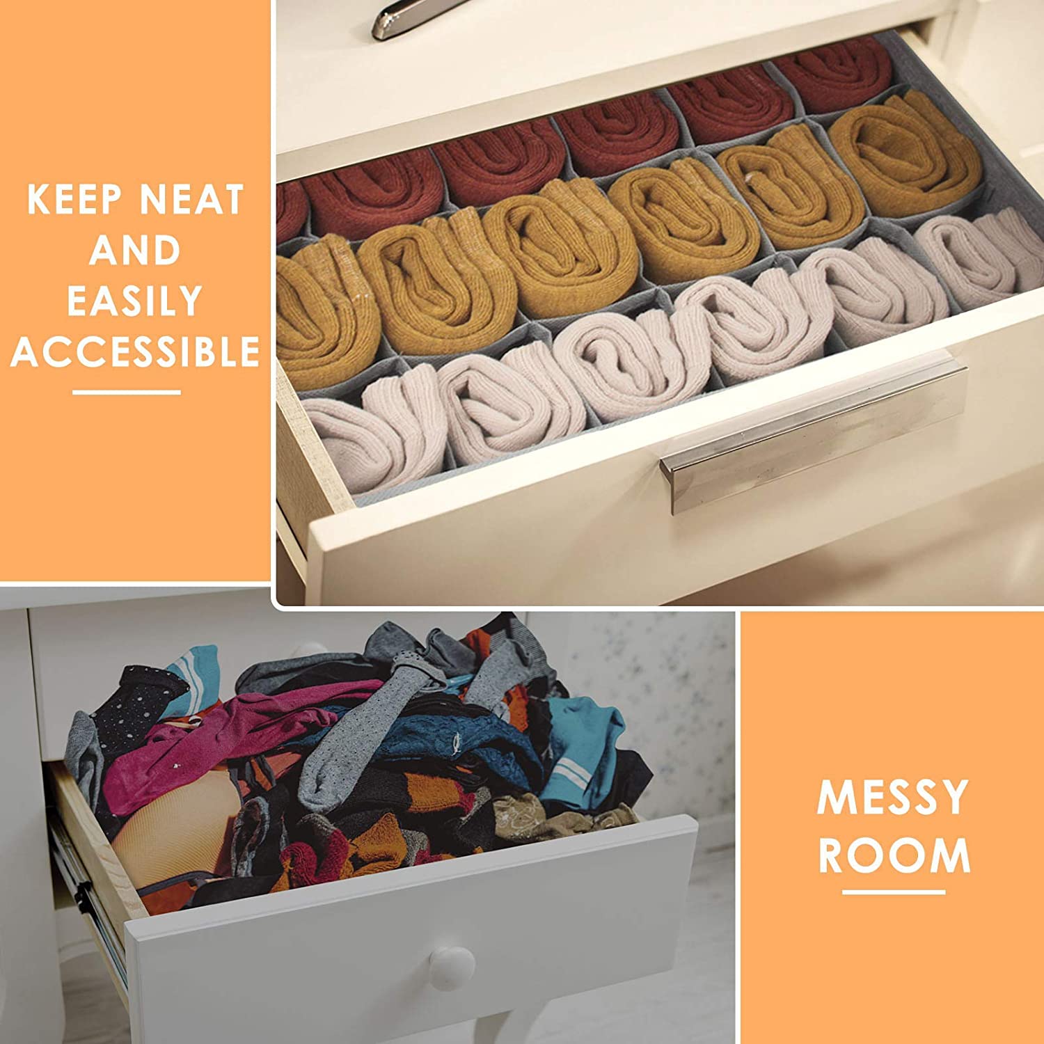 Tutuviw Wardrobe Clothes Organizer for Jeans, Upgraded Drawer Organizers for Clothing with Handle Foldable, Drawer Organizers Clothes(Gray,1PCS-M) 2PCS-7 Cell+24 Cell Beige - Image 3