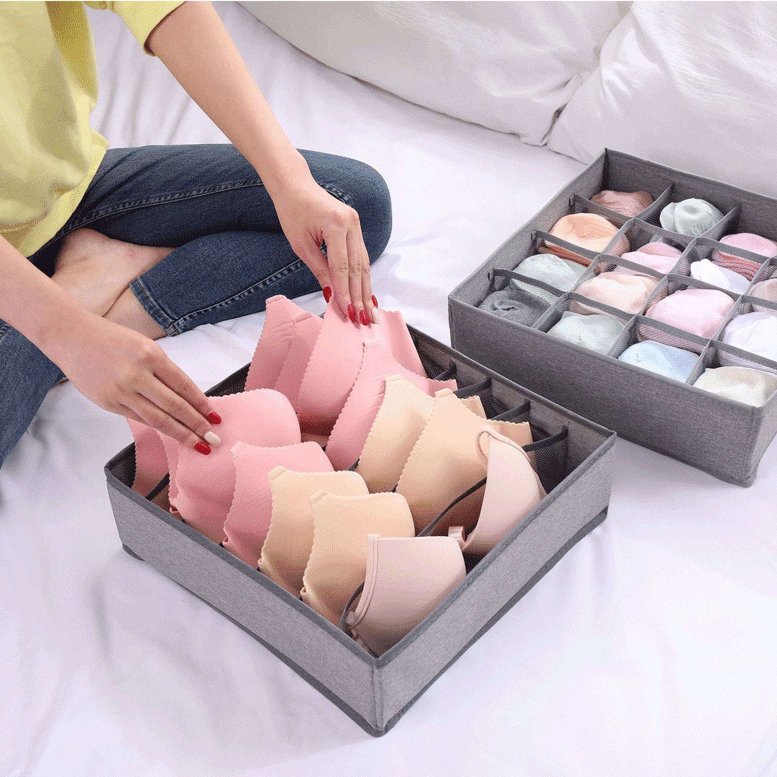 Tutuviw Wardrobe Clothes Organizer for Jeans, Upgraded Drawer Organizers for Clothing with Handle Foldable, Drawer Organizers Clothes(Gray,1PCS-M) 2PCS-7 Cell+24 Cell Beige - Image 5