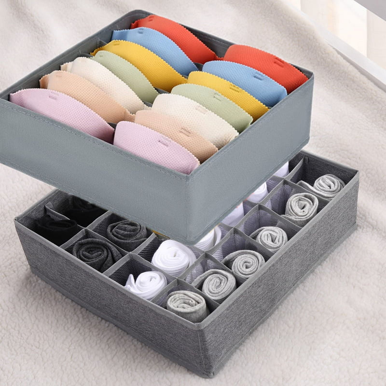 Tutuviw Wardrobe Clothes Organizer for Jeans, Upgraded Drawer Organizers for Clothing with Handle Foldable, Drawer Organizers Clothes(Gray,1PCS-M) 2PCS-7 Cell+24 Cell Gray - Image 1