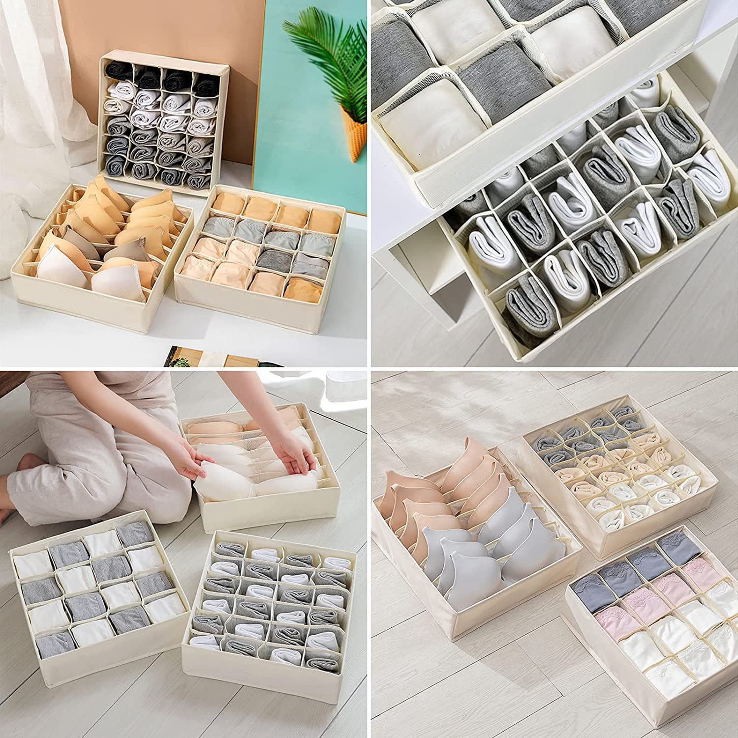 Tutuviw Wardrobe Clothes Organizer for Jeans, Upgraded Drawer Organizers for Clothing with Handle Foldable, Drawer Organizers Clothes(Gray,1PCS-M) 2PCS-7 Cell+24 Cell Gray - Image 3
