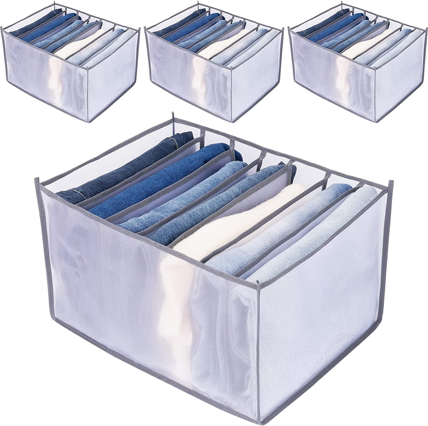Tutuviw Wardrobe Clothes Organizer for Jeans, Upgraded Drawer Organizers for Clothing with Handle Foldable, Drawer Organizers Clothes(Gray,1PCS-M) 4PCS-7 Cell(2*L+ 3*M) - Image 1